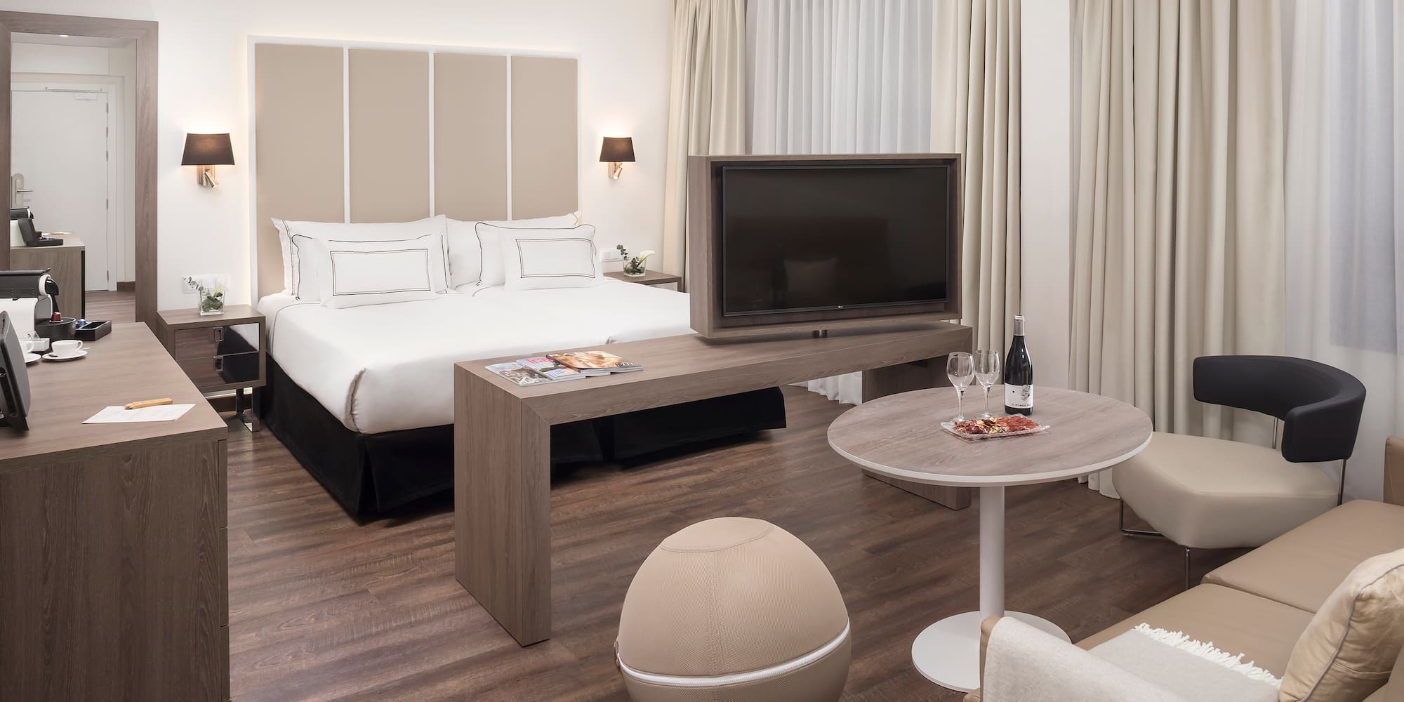 a room with a television and a table