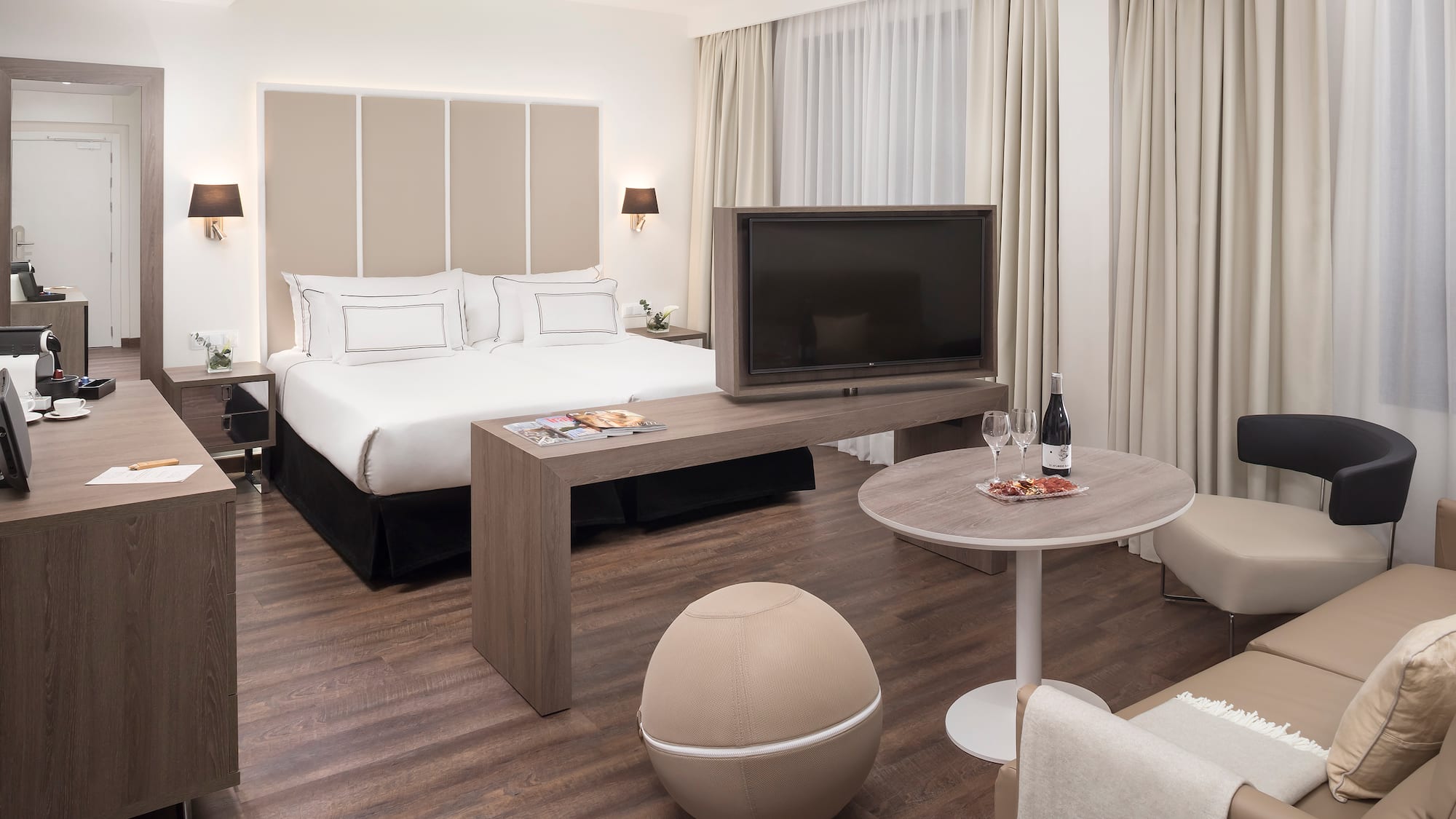 a room with a television and a table