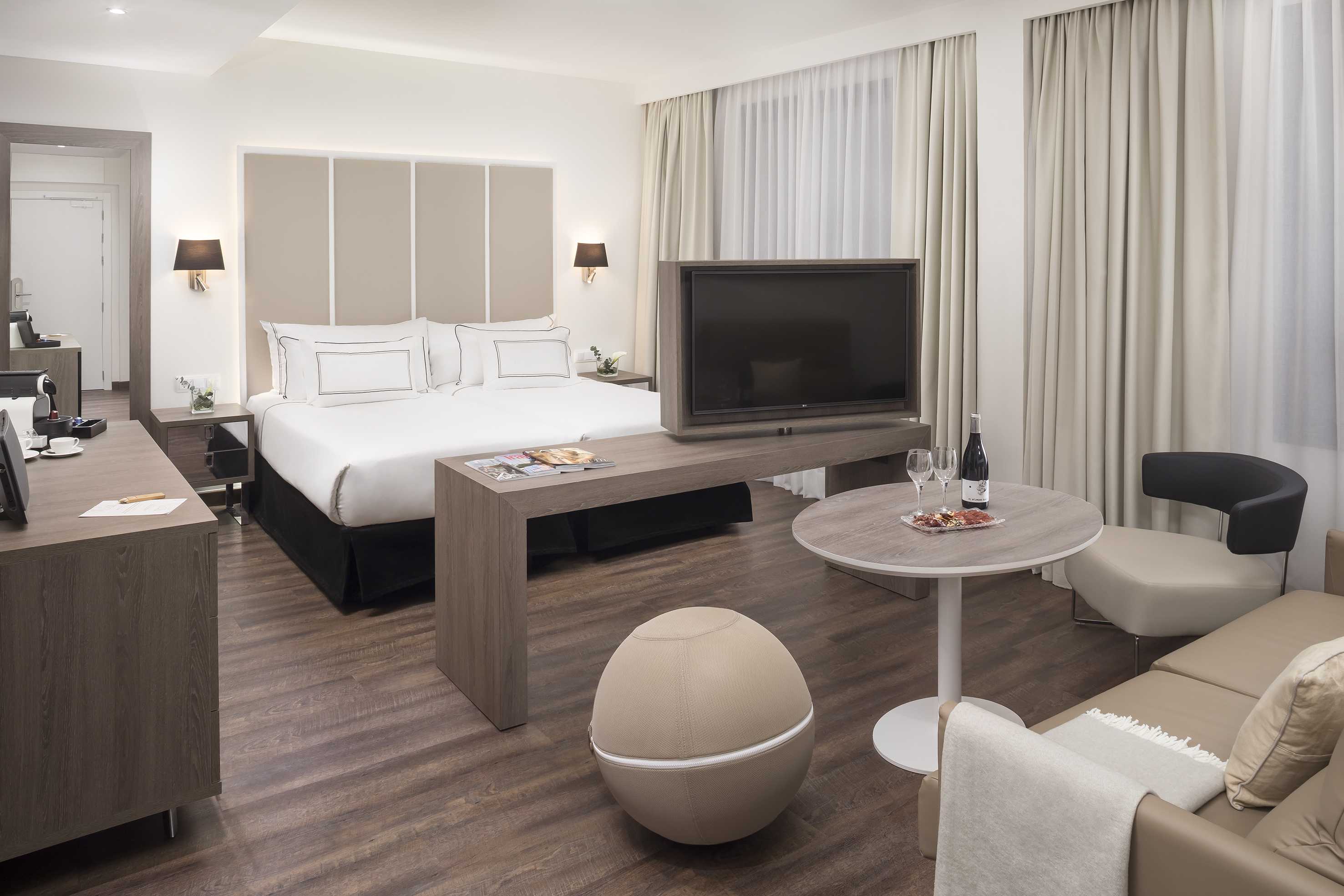 a room with a television and a table