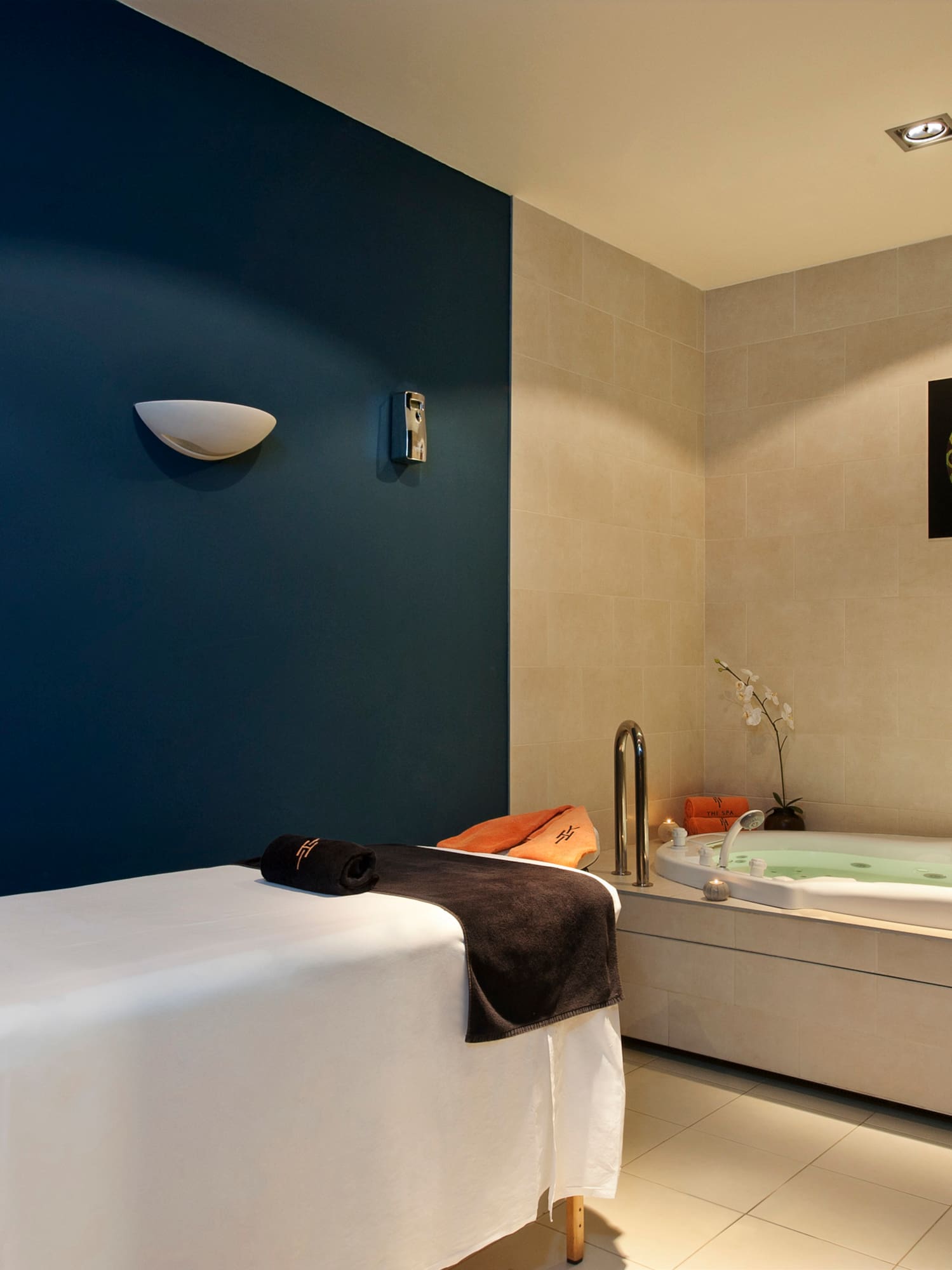 a massage table in a room