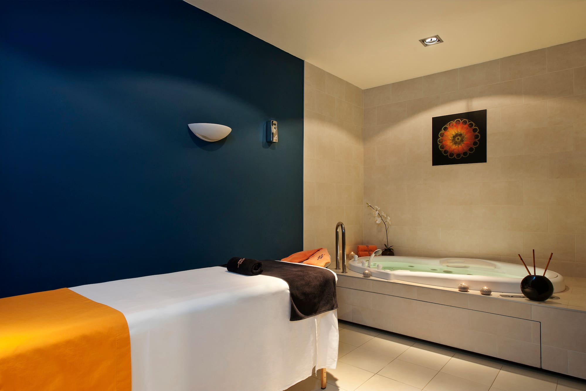 a massage table in a room