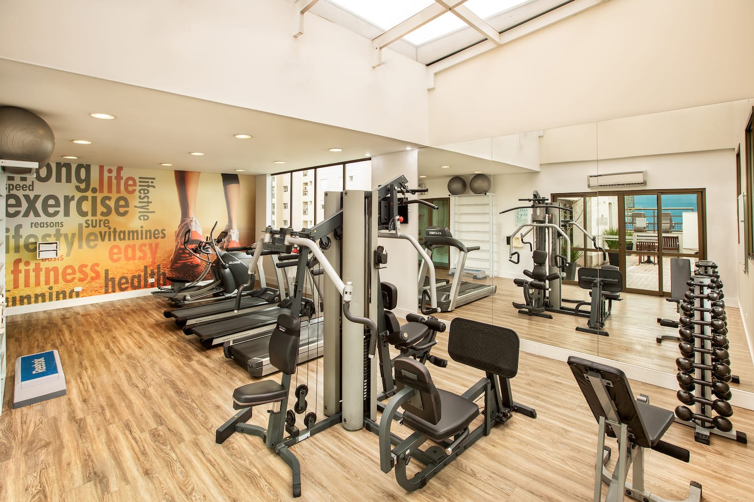 a room with exercise equipment