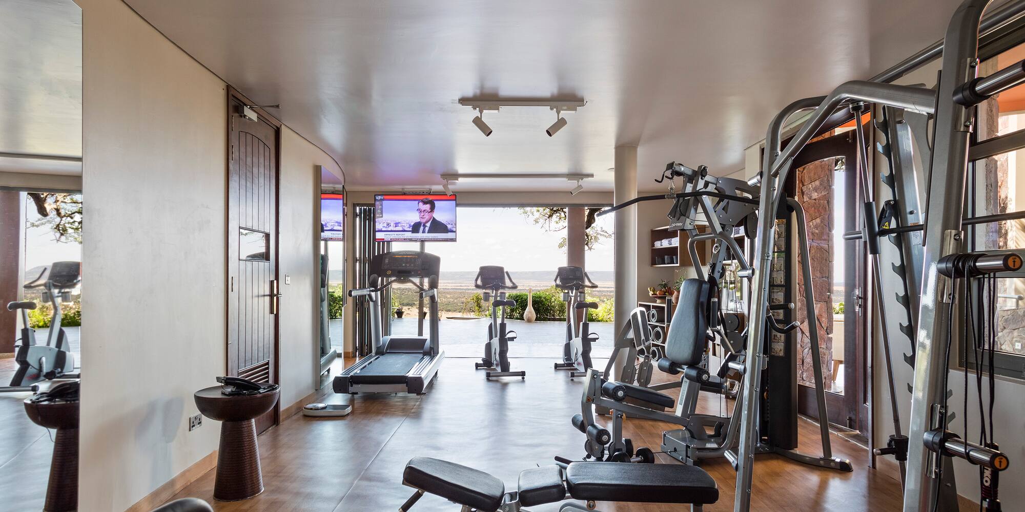 a room with exercise equipment