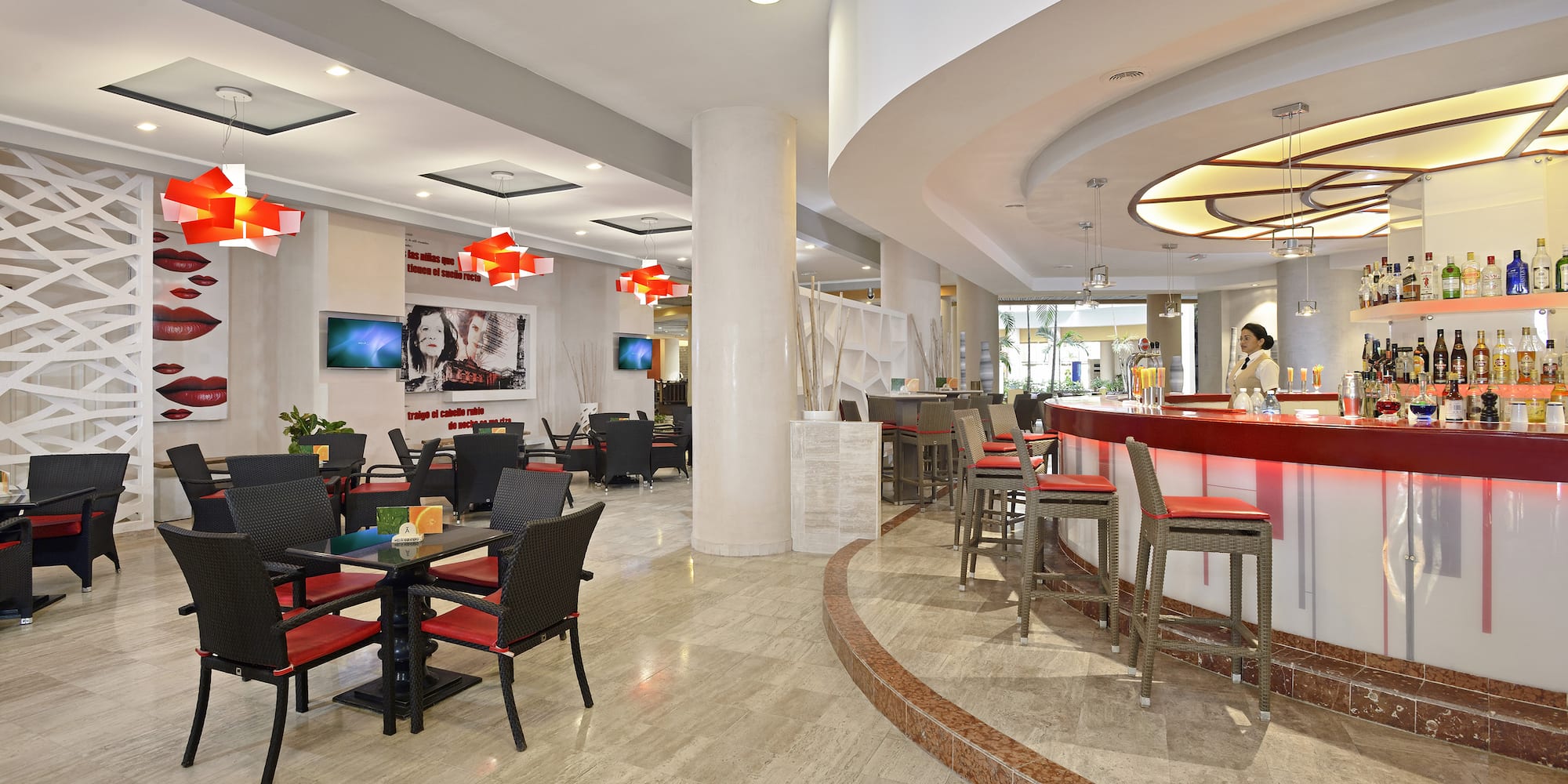 a restaurant with tables and chairs