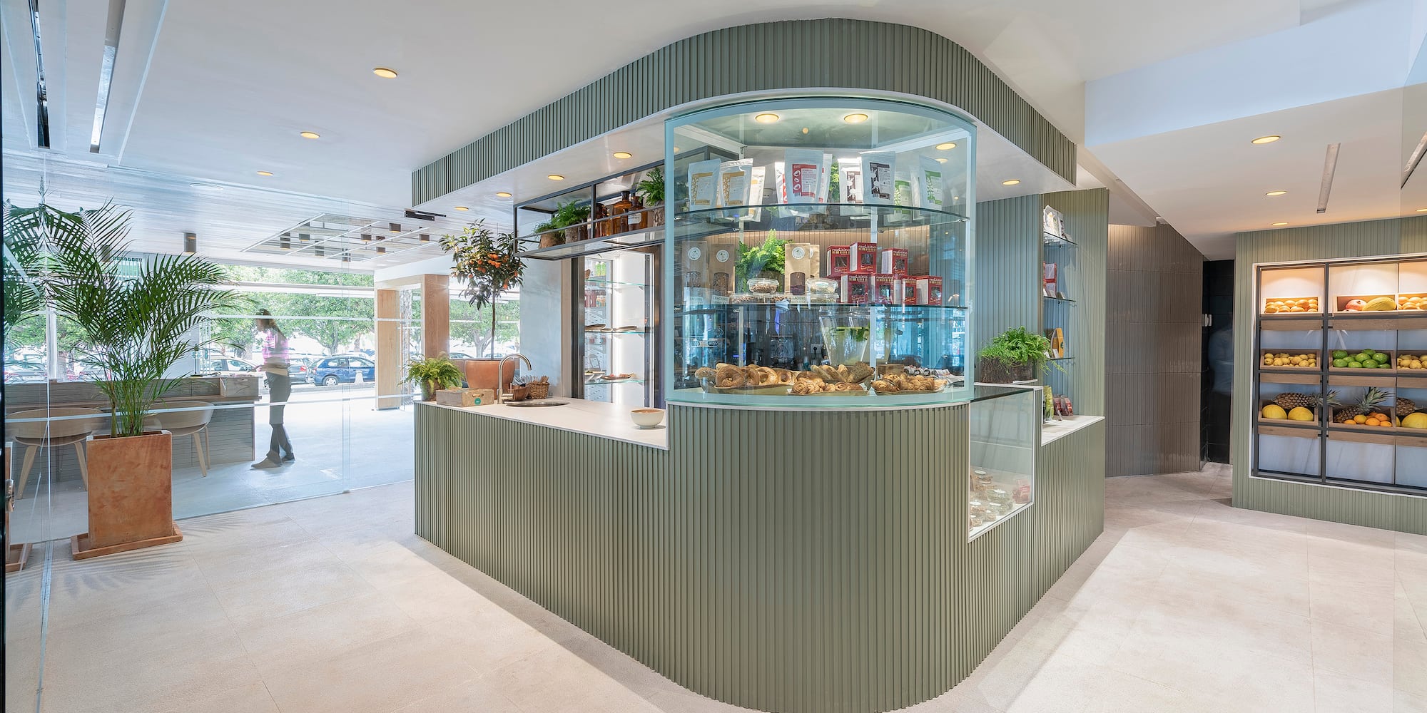 a glass display case in a store