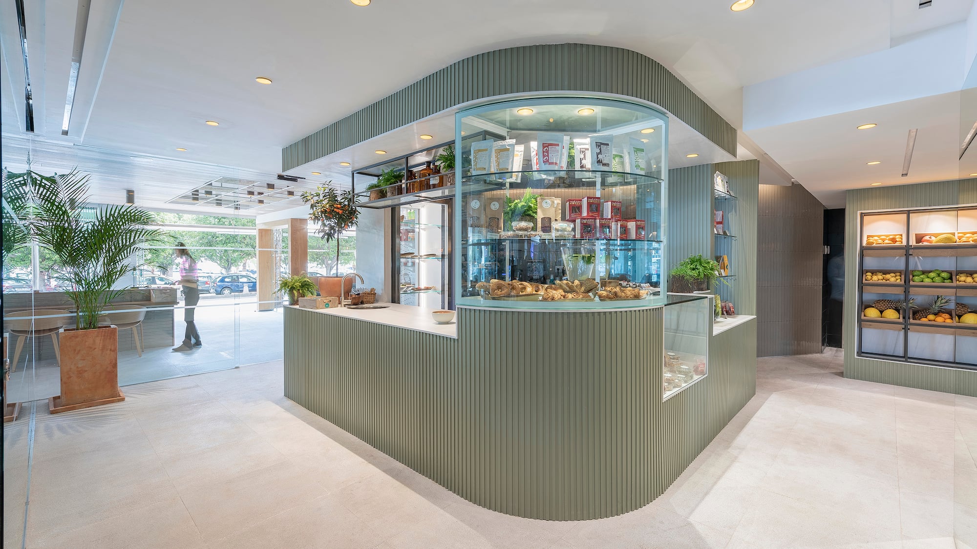 a glass display case in a store