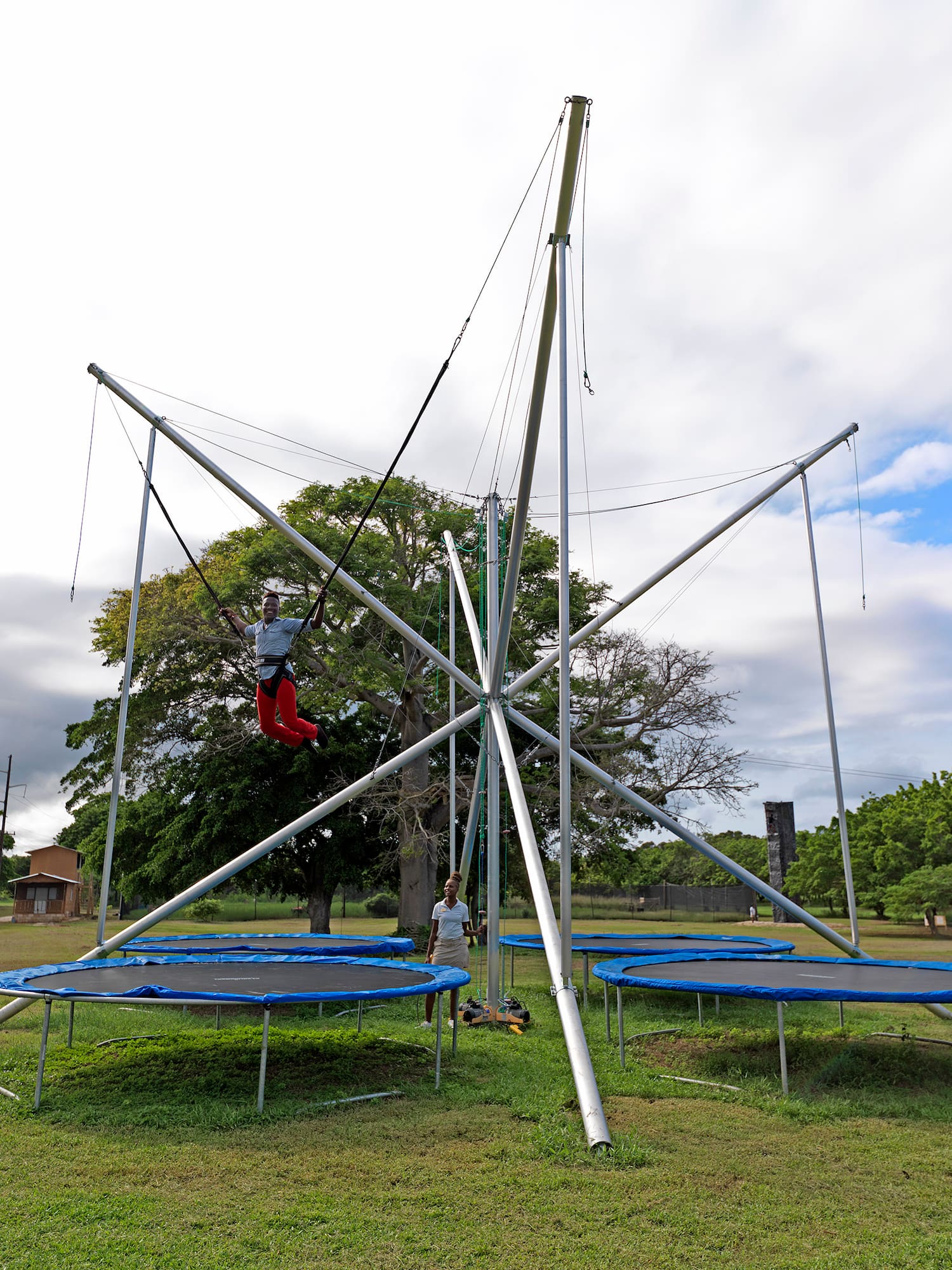 a person on a trampoline