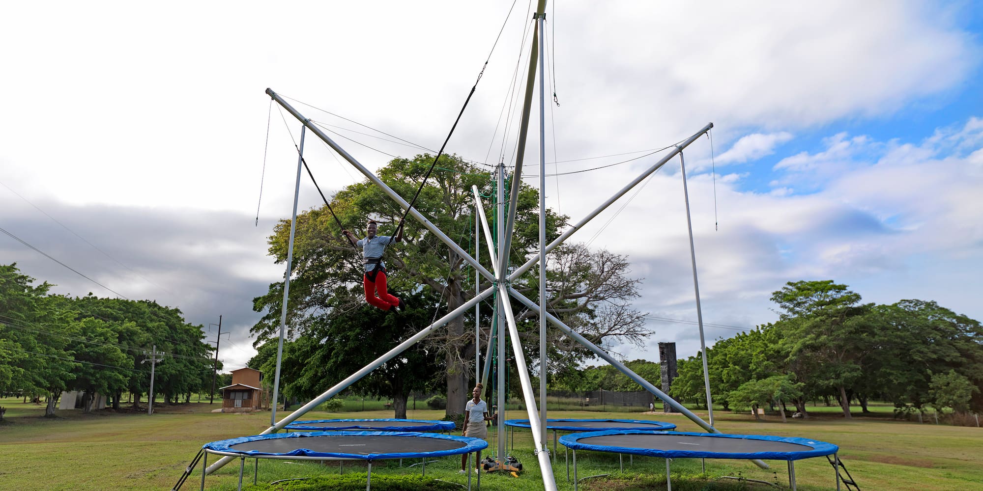 a person on a trampoline
