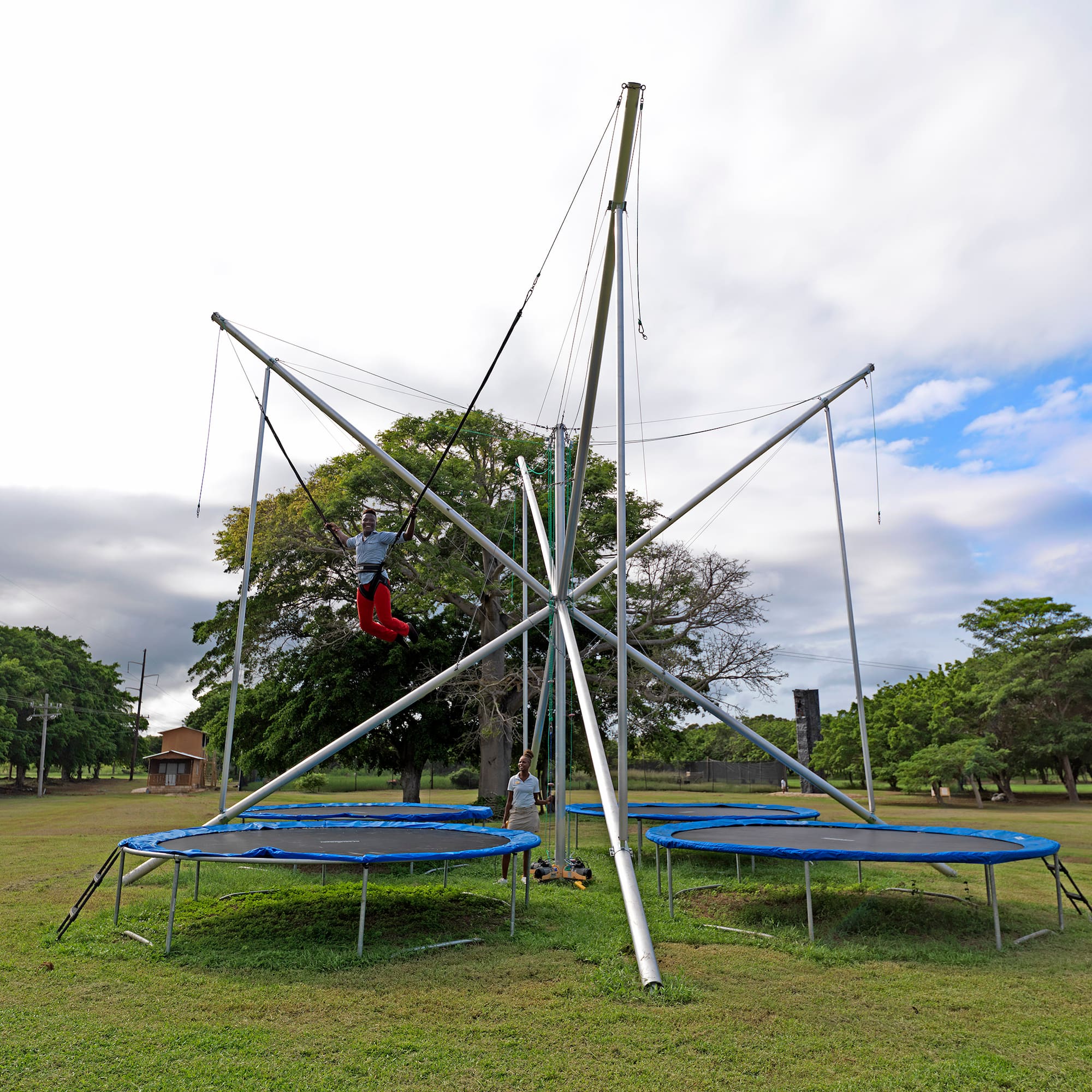 a person on a trampoline