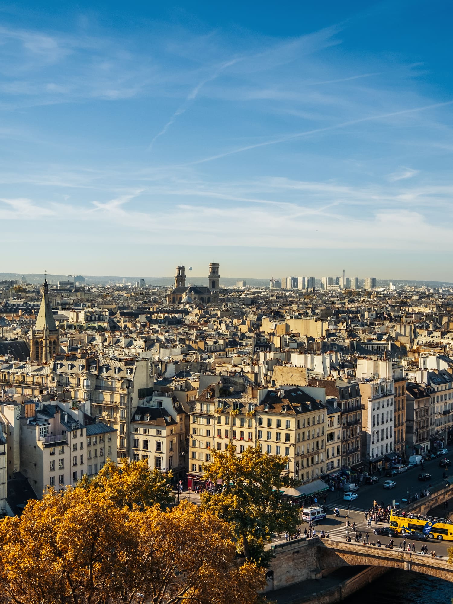 a statue of a gargoyle on a city skyline