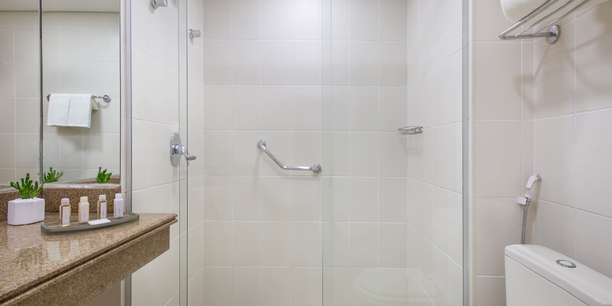 a bathroom with a glass shower