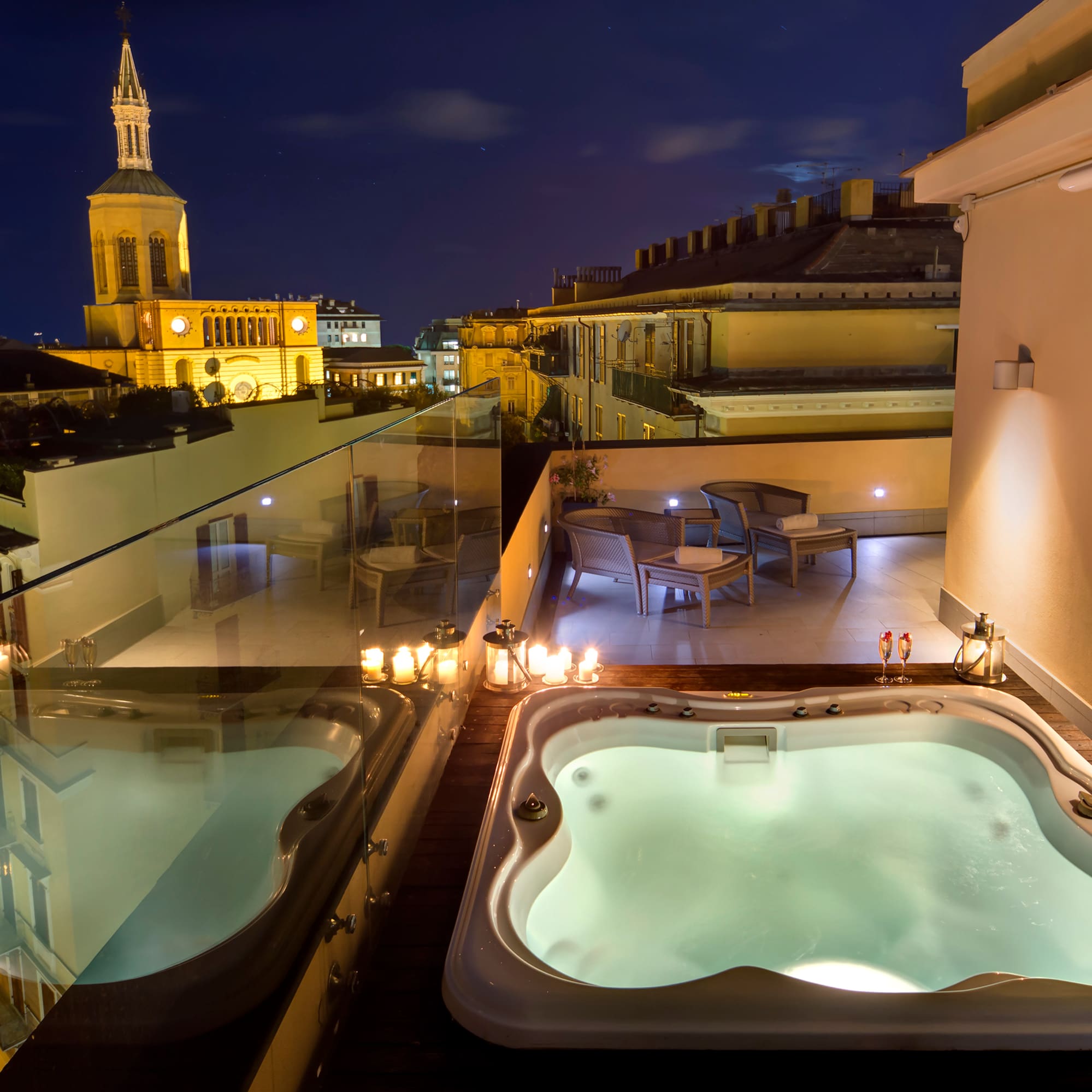 a hot tub on a rooftop