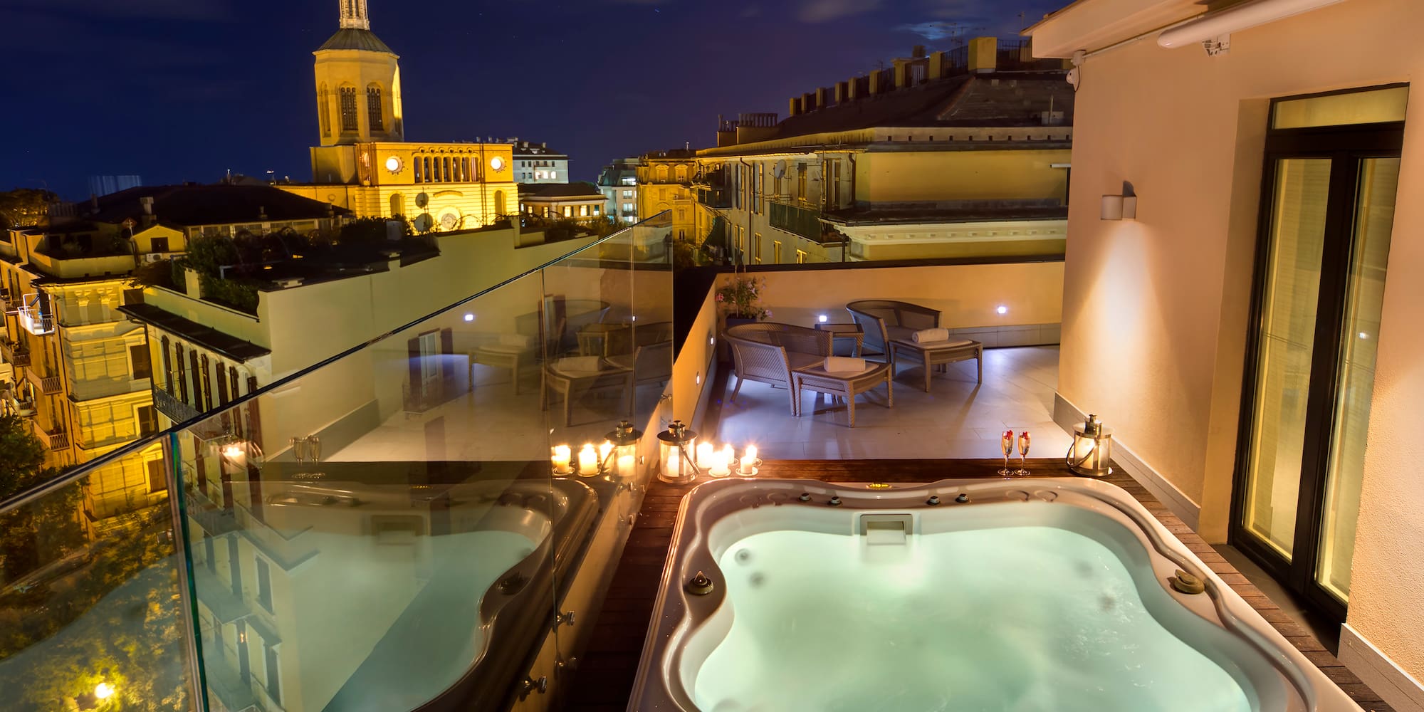 a hot tub on a rooftop