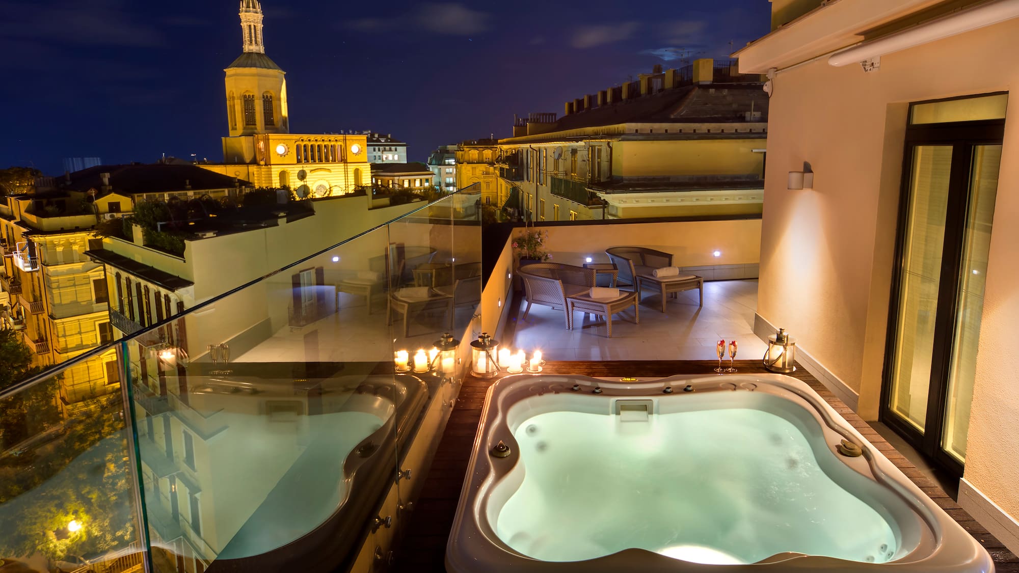 a hot tub on a rooftop