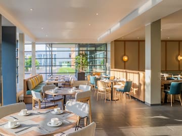 a room with tables and chairs