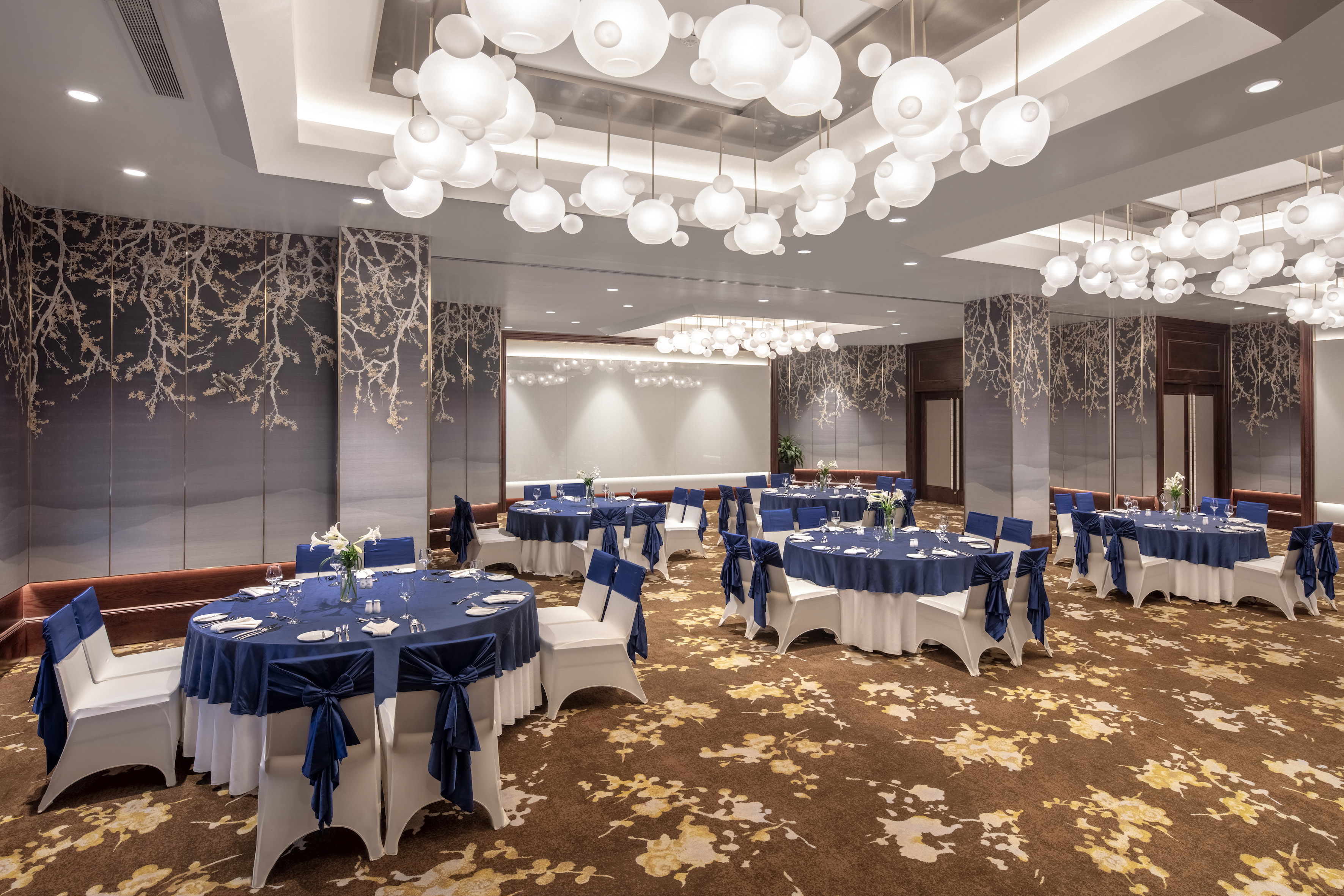 a room with tables and chairs