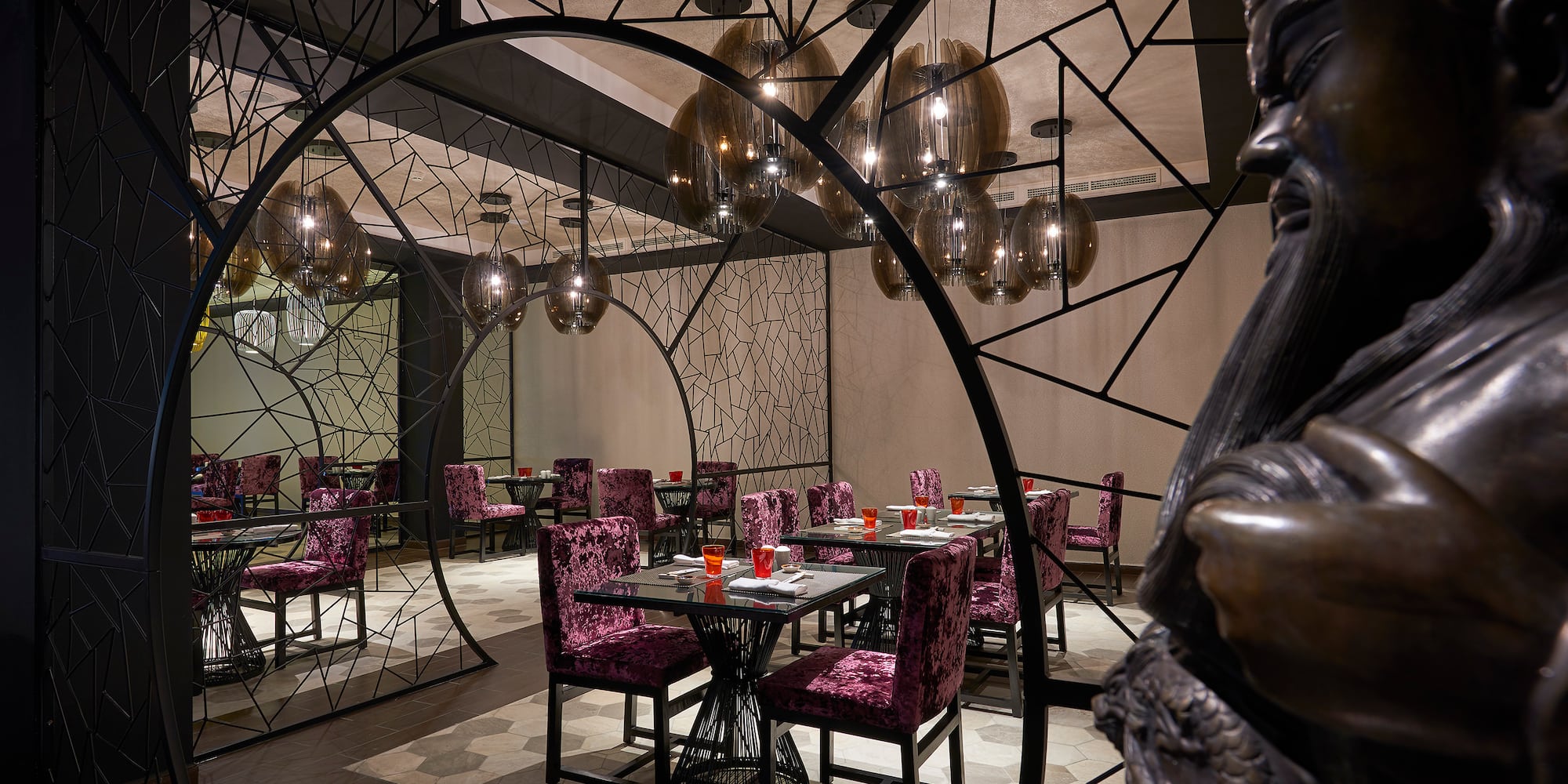 a room with tables and chairs