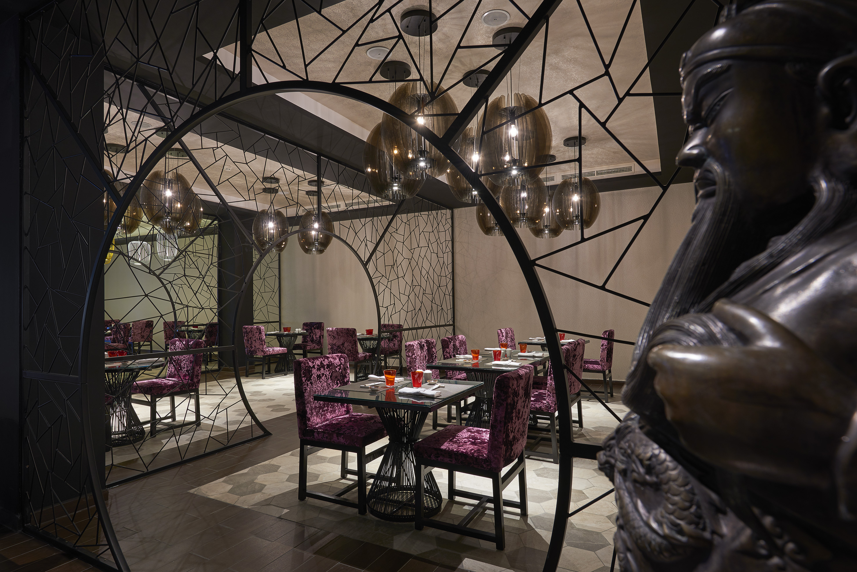 a room with tables and chairs