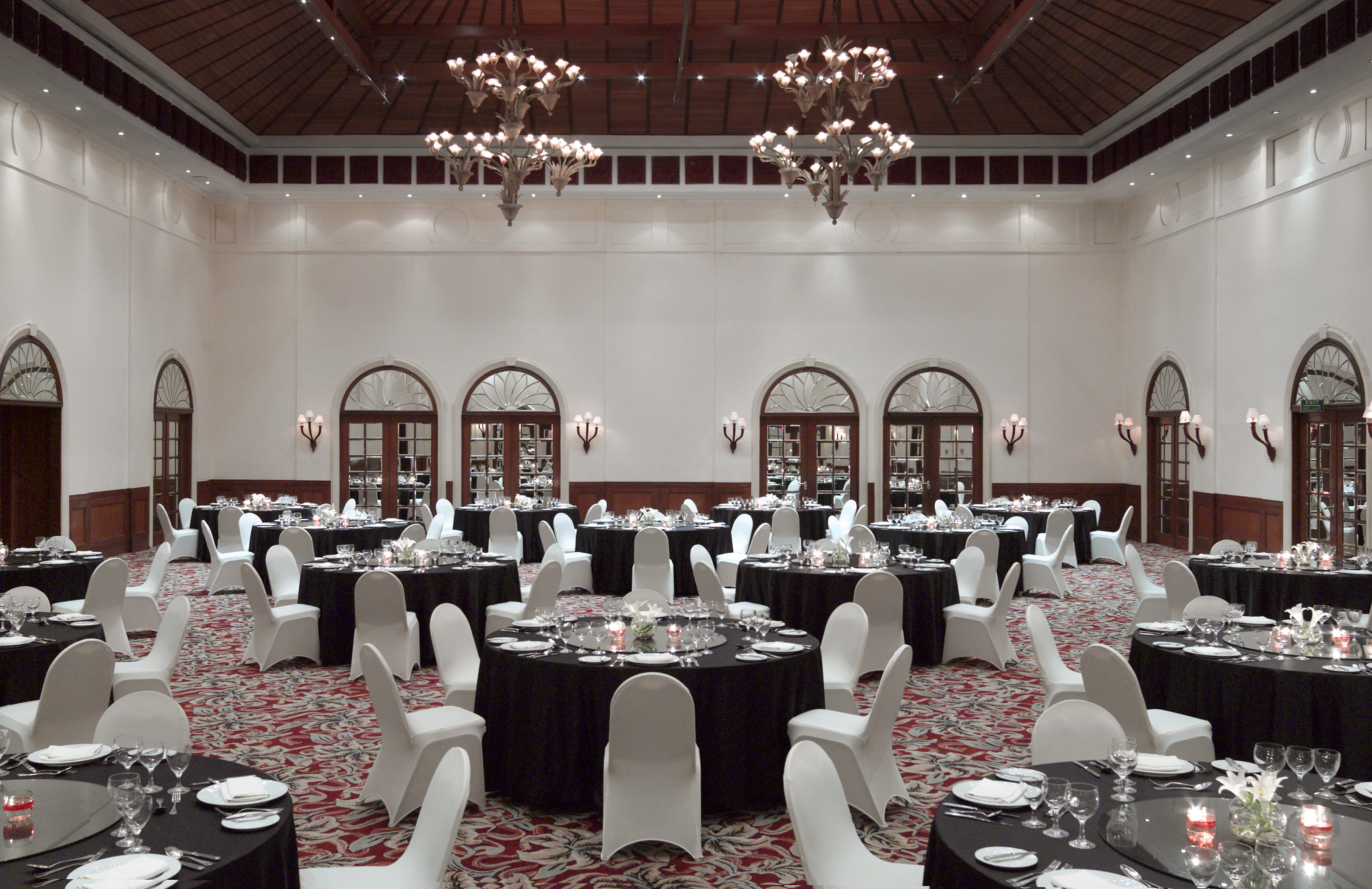 a large room with tables and chairs
