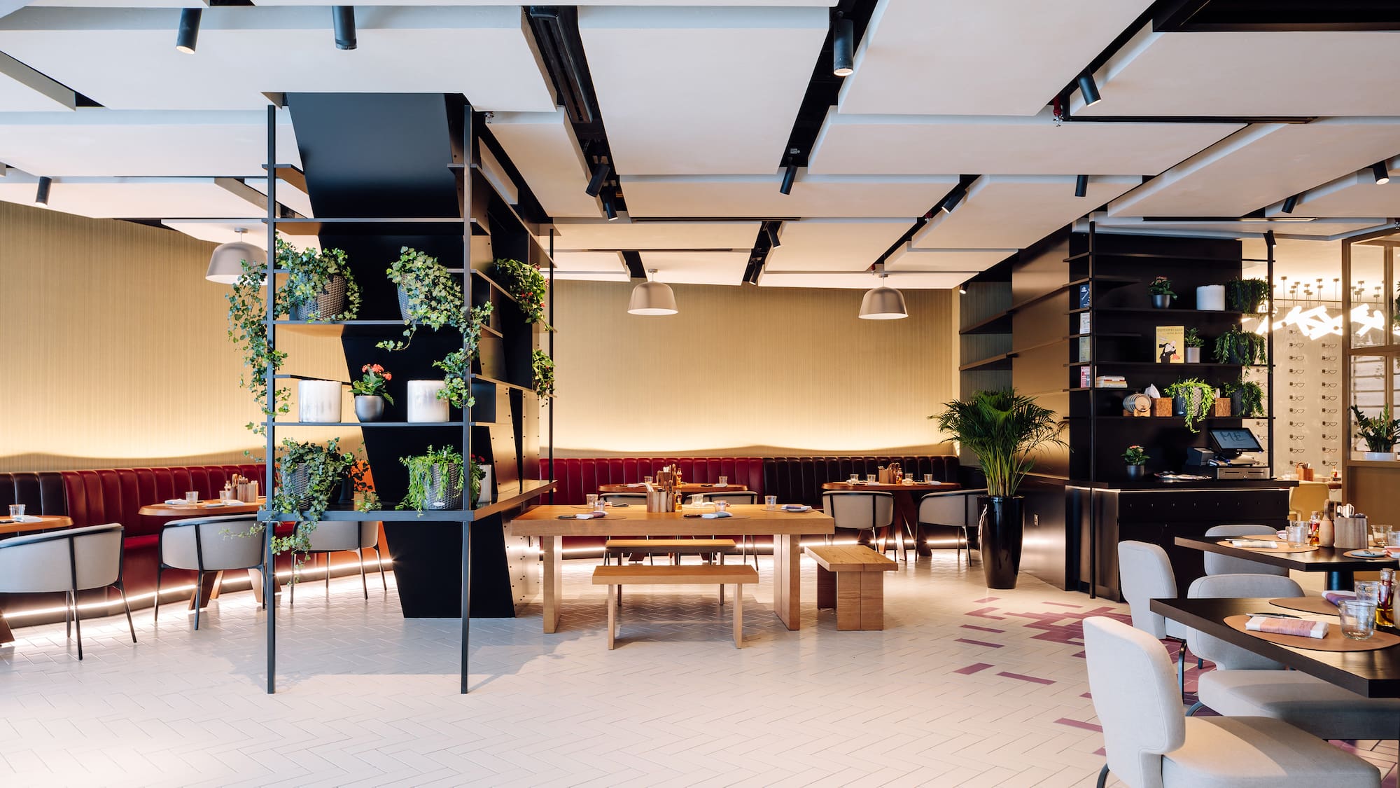 a room with a table and chairs