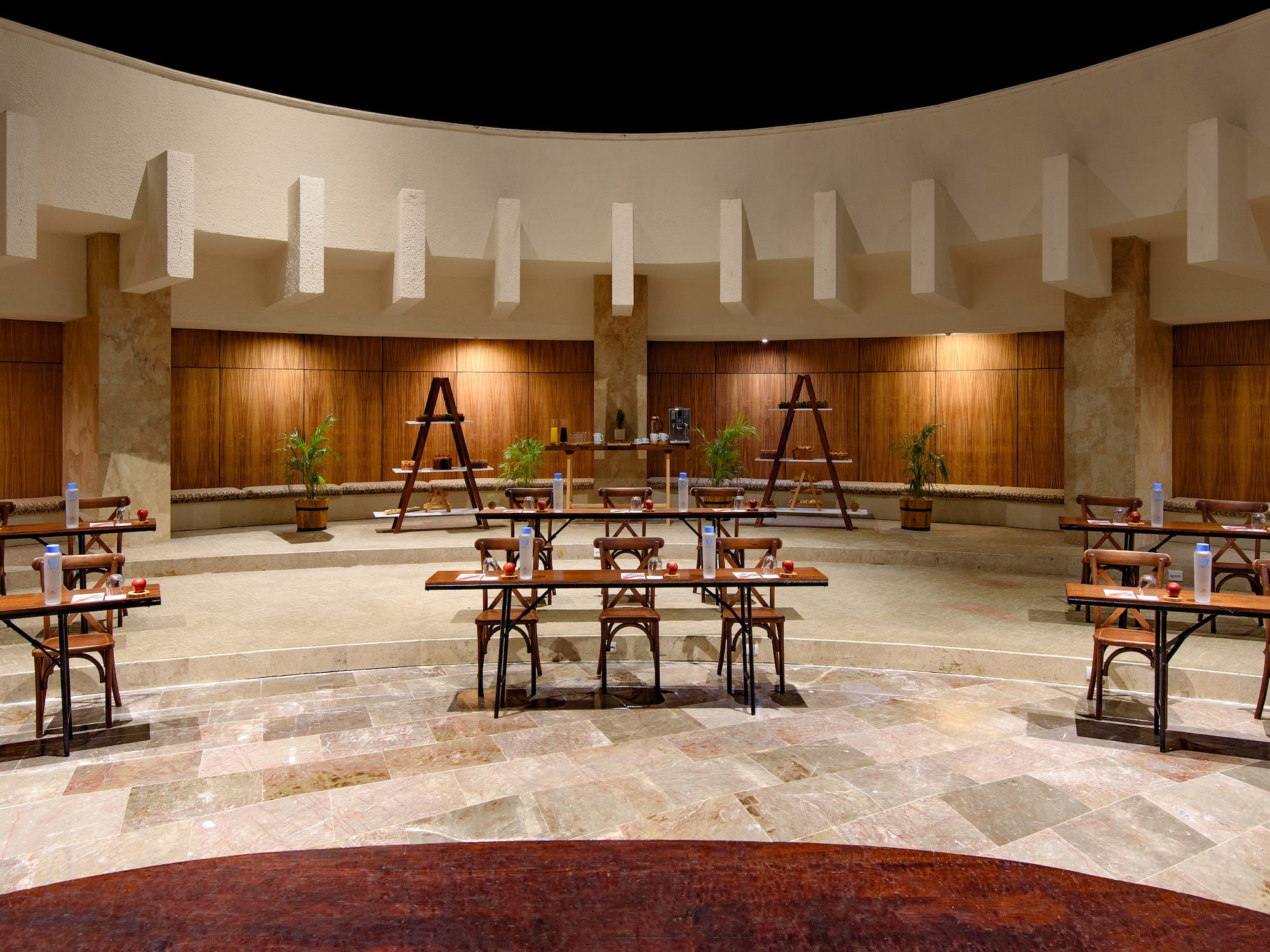 a room with tables and chairs