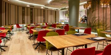 a room with tables and chairs