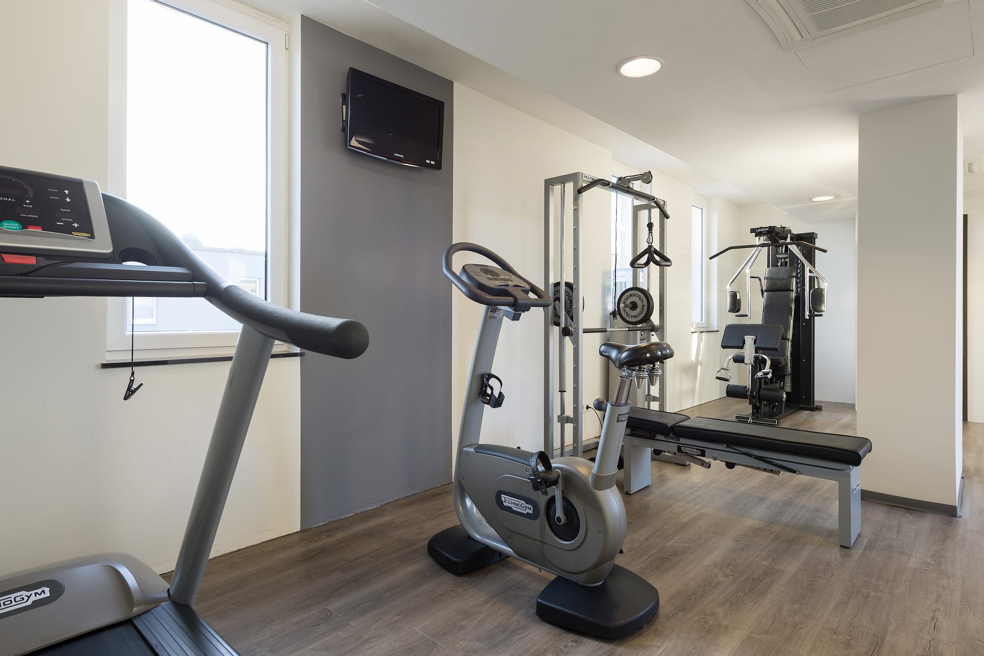 a room with exercise equipment