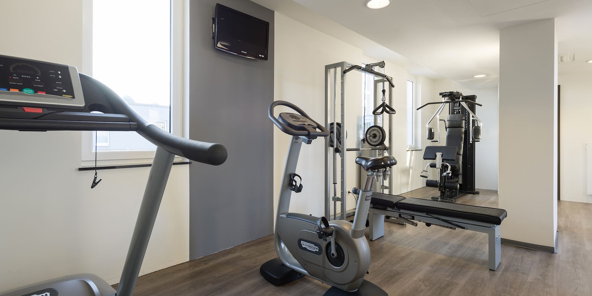 a room with exercise equipment