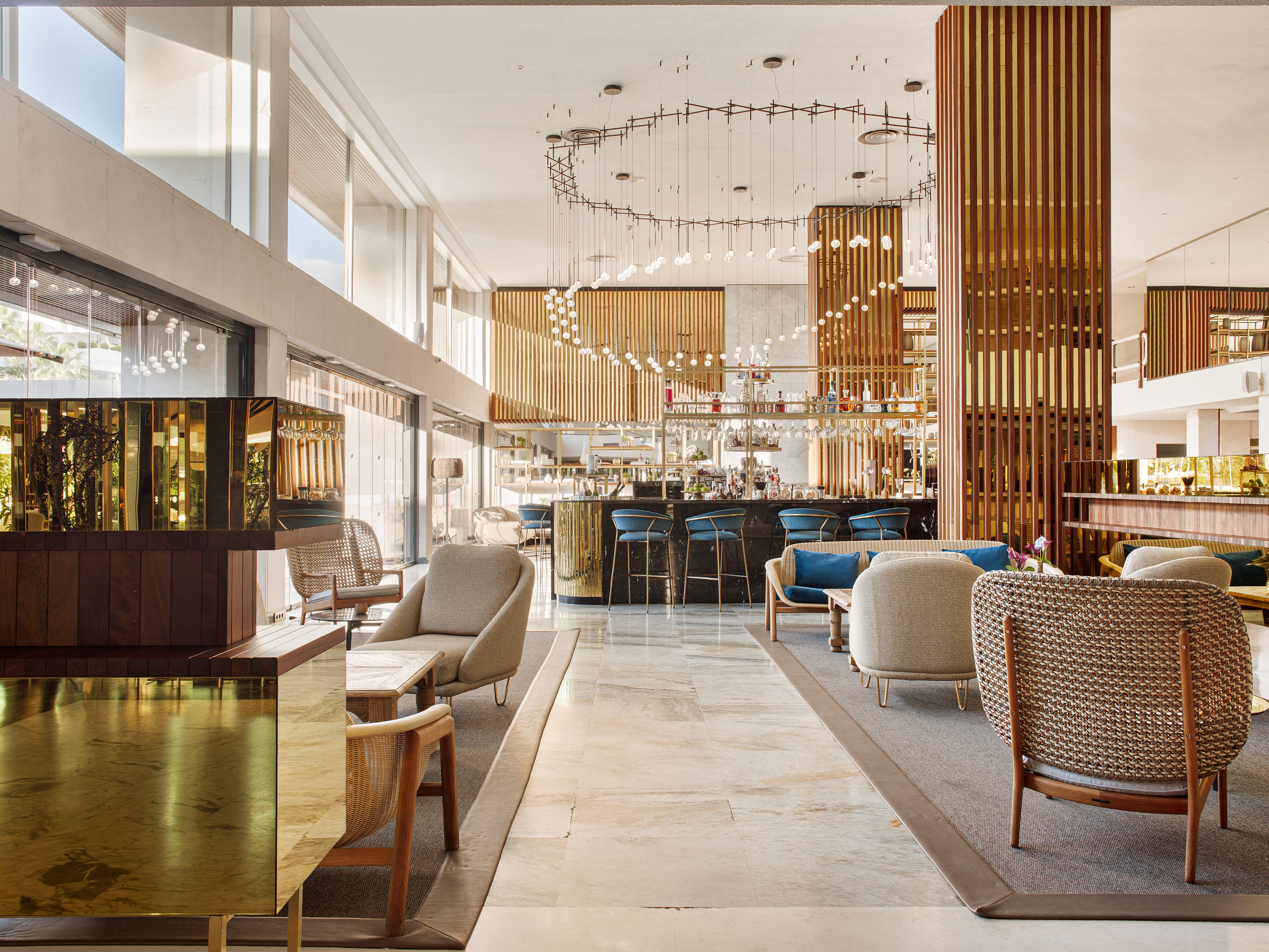 a room with chairs and tables