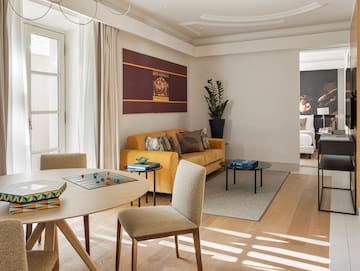 a living room with a couch and a table