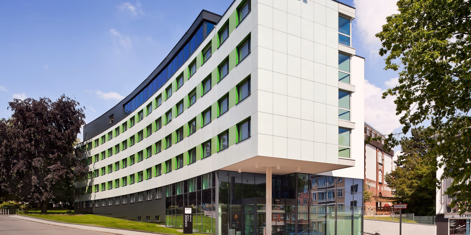 a building with a glass door