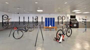 a room with bicycles in it