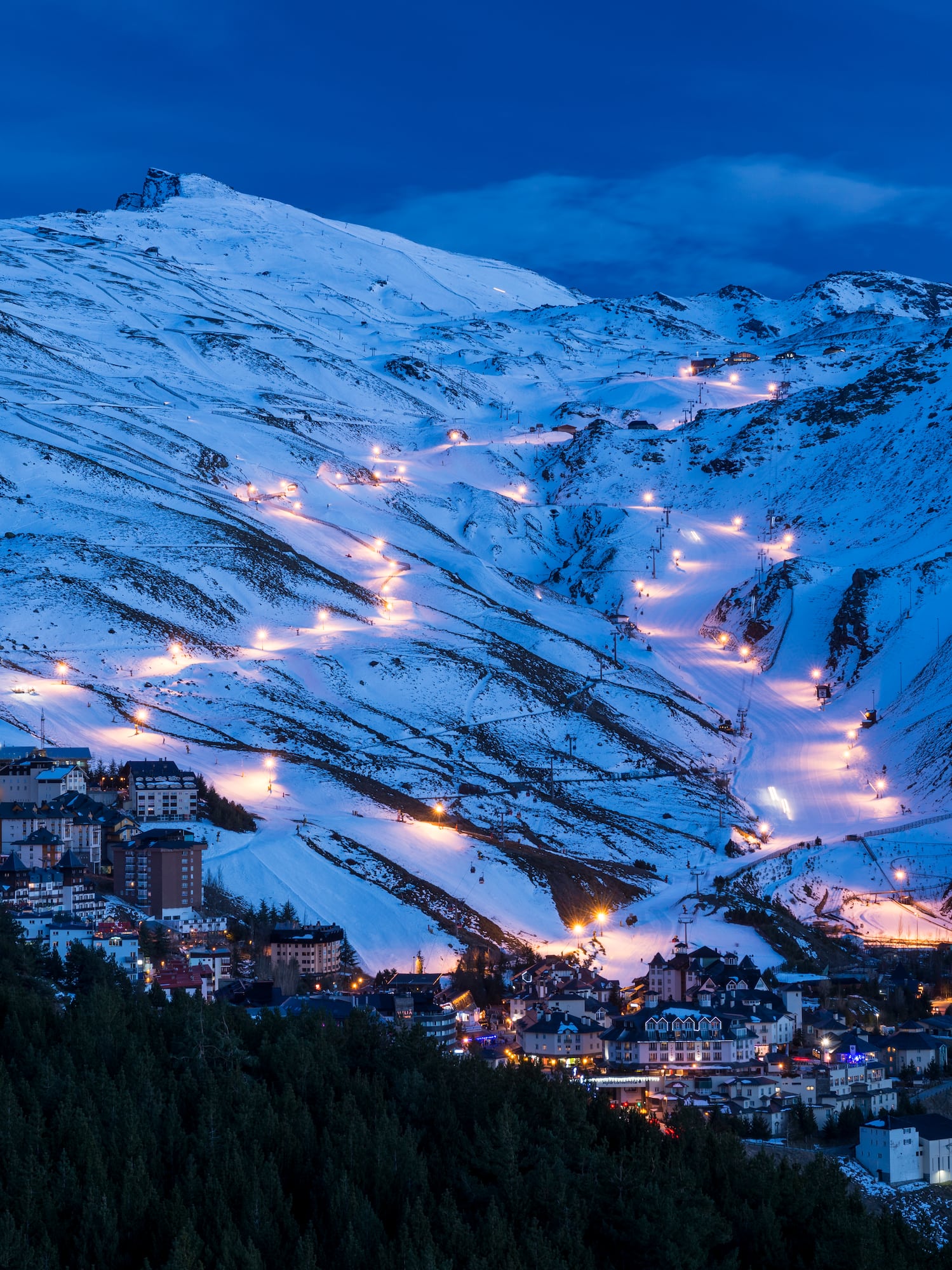 a town on a snowy mountain