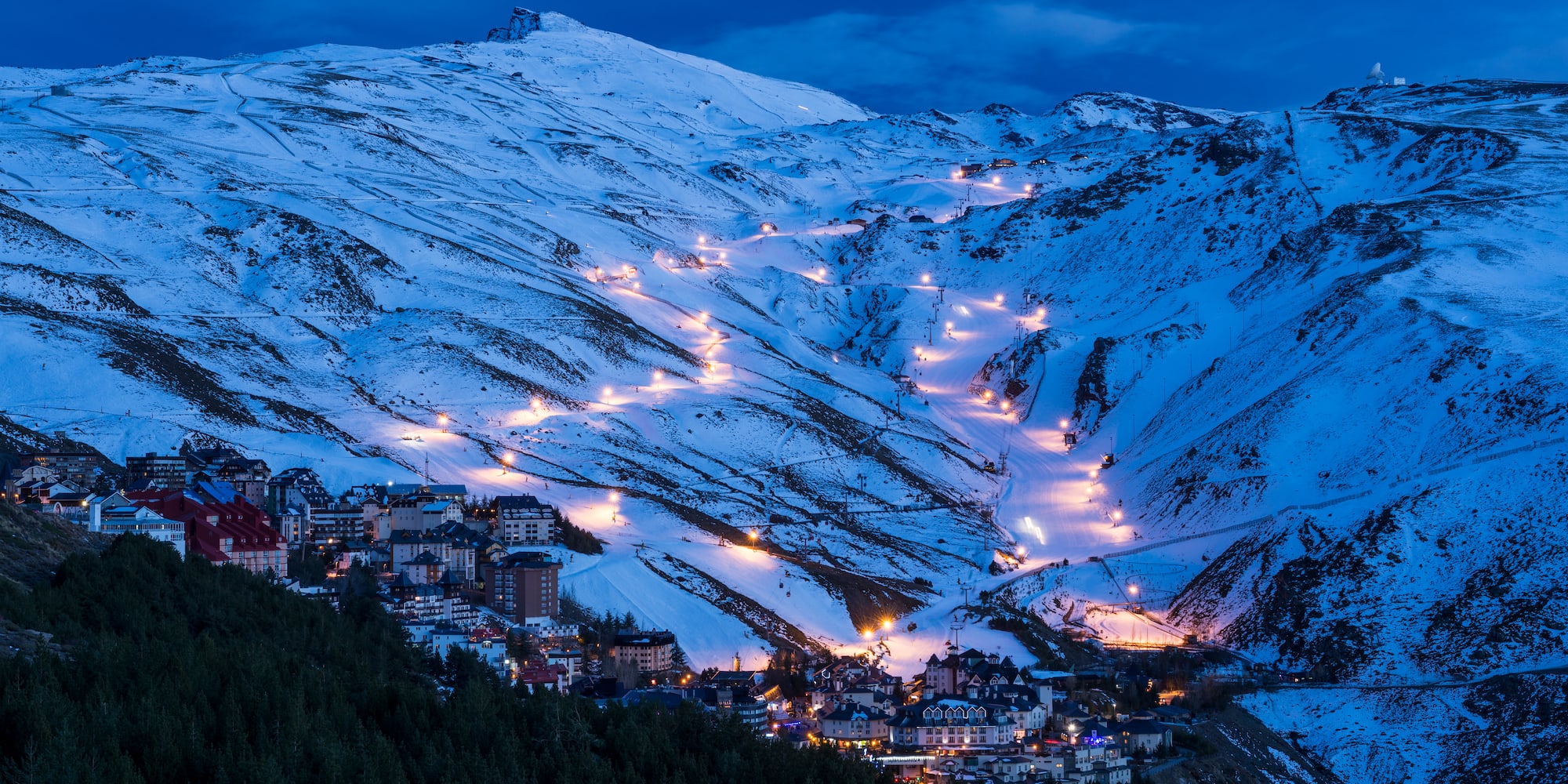 a town on a snowy mountain