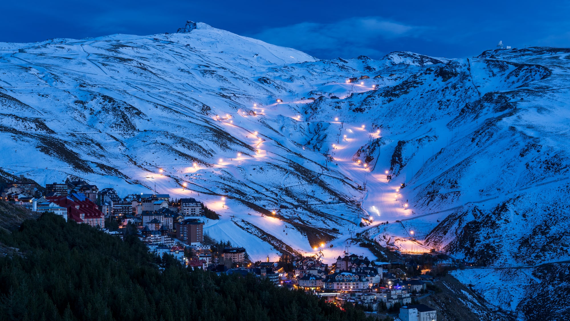a town on a snowy mountain