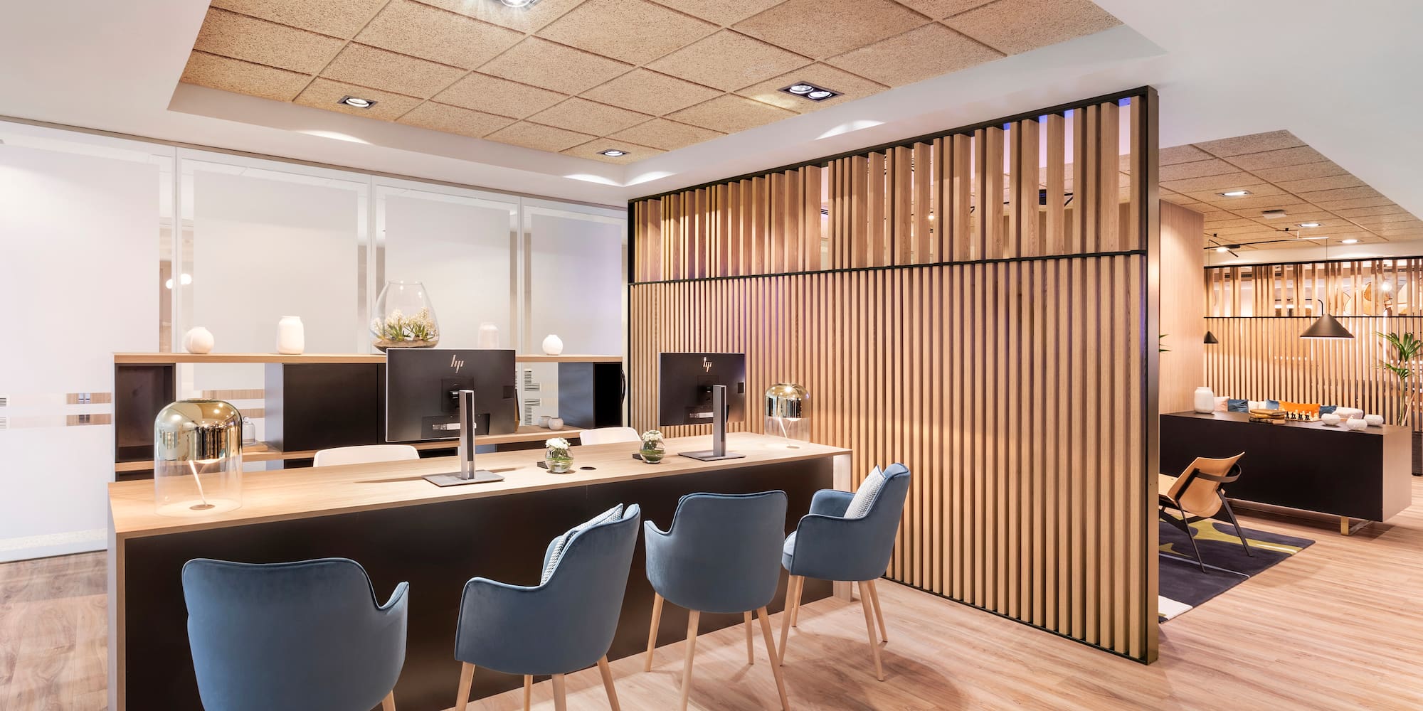 a room with a table and chairs