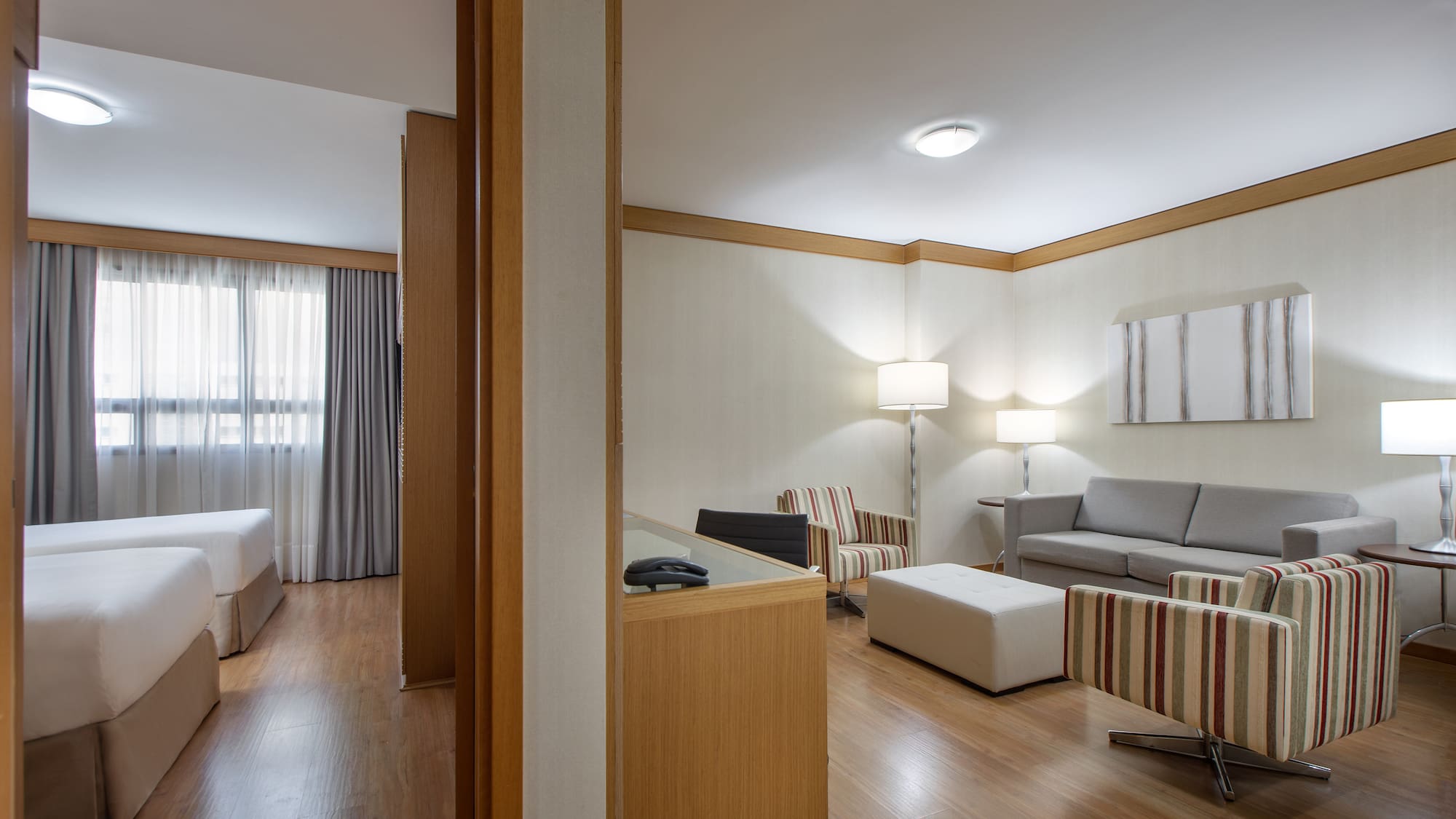 a room with a couch and a bed