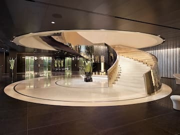 a spiral staircase in a building