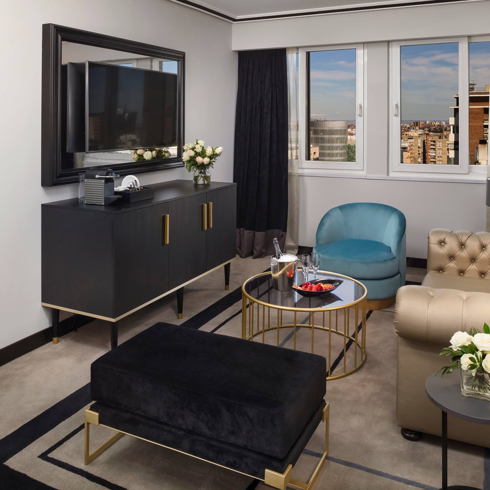 a room with a television and a couch