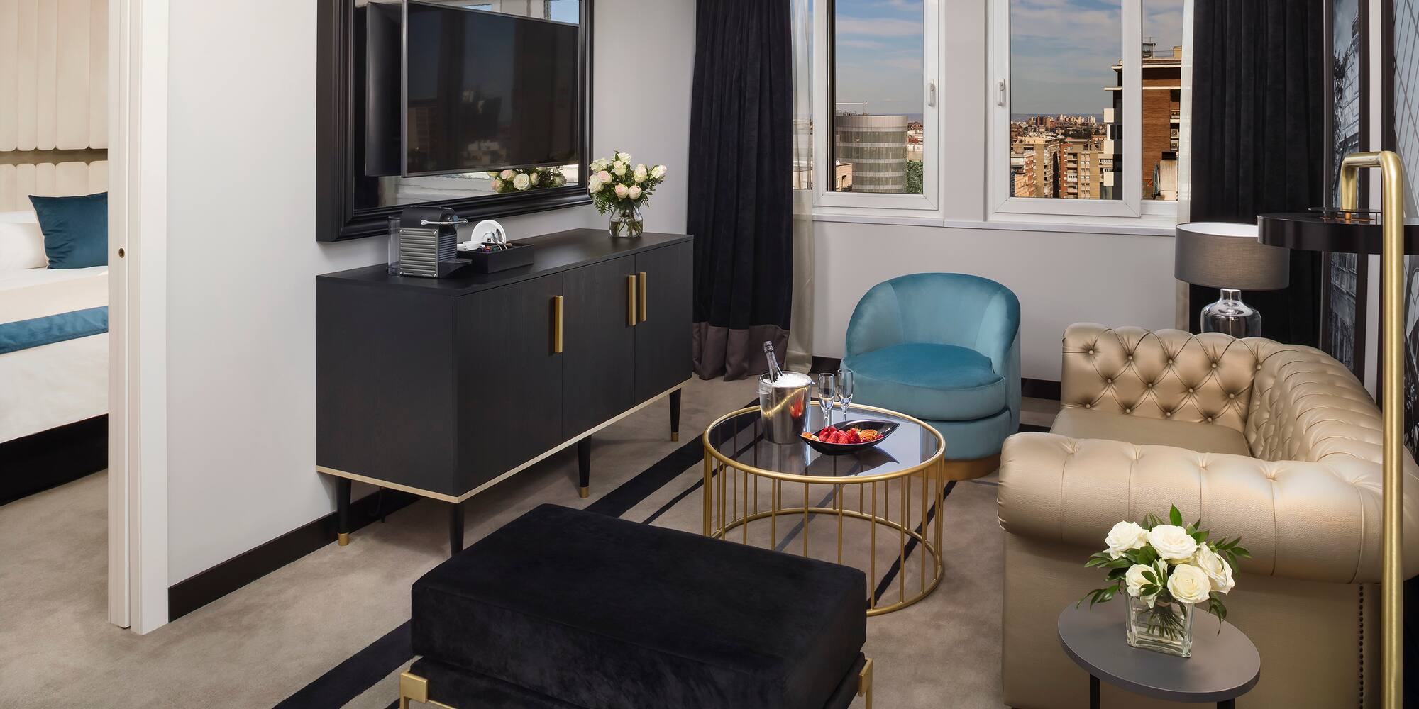 a room with a television and a couch