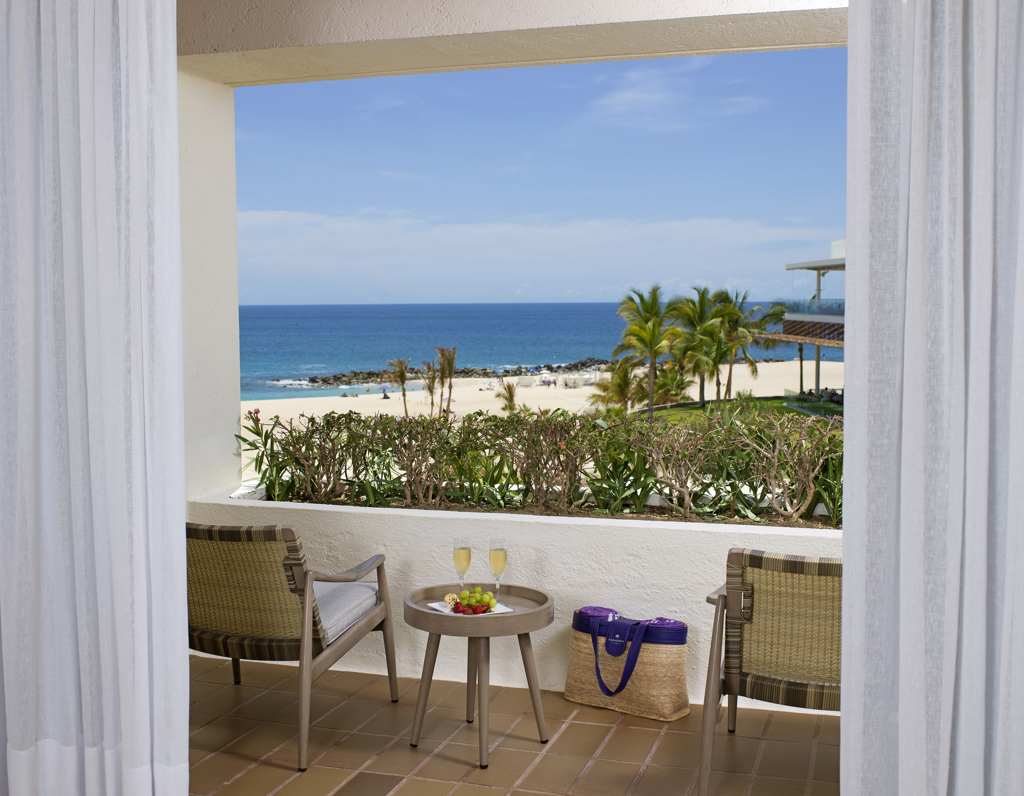 a view of the ocean from a balcony