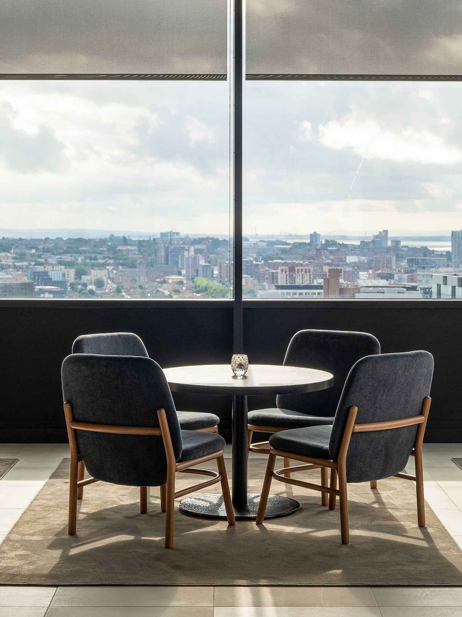 a room with a table and chairs