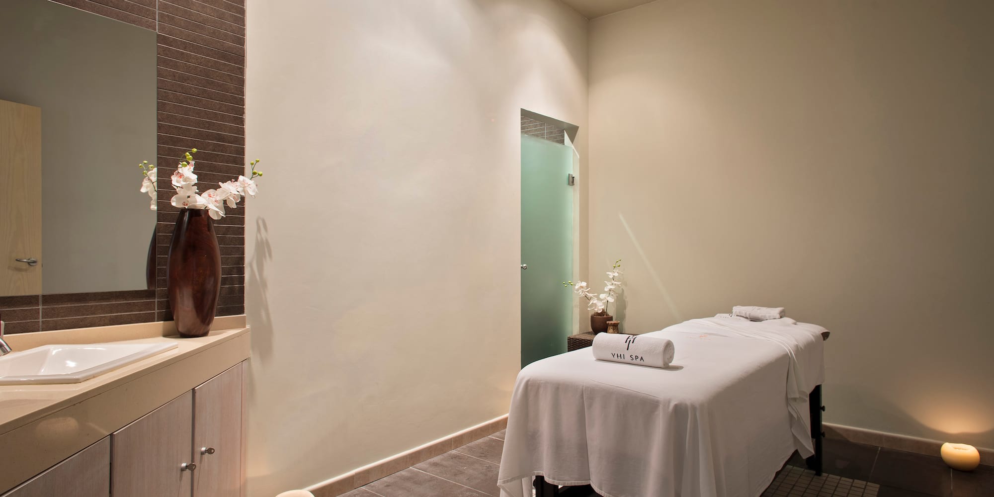 a massage table in a room