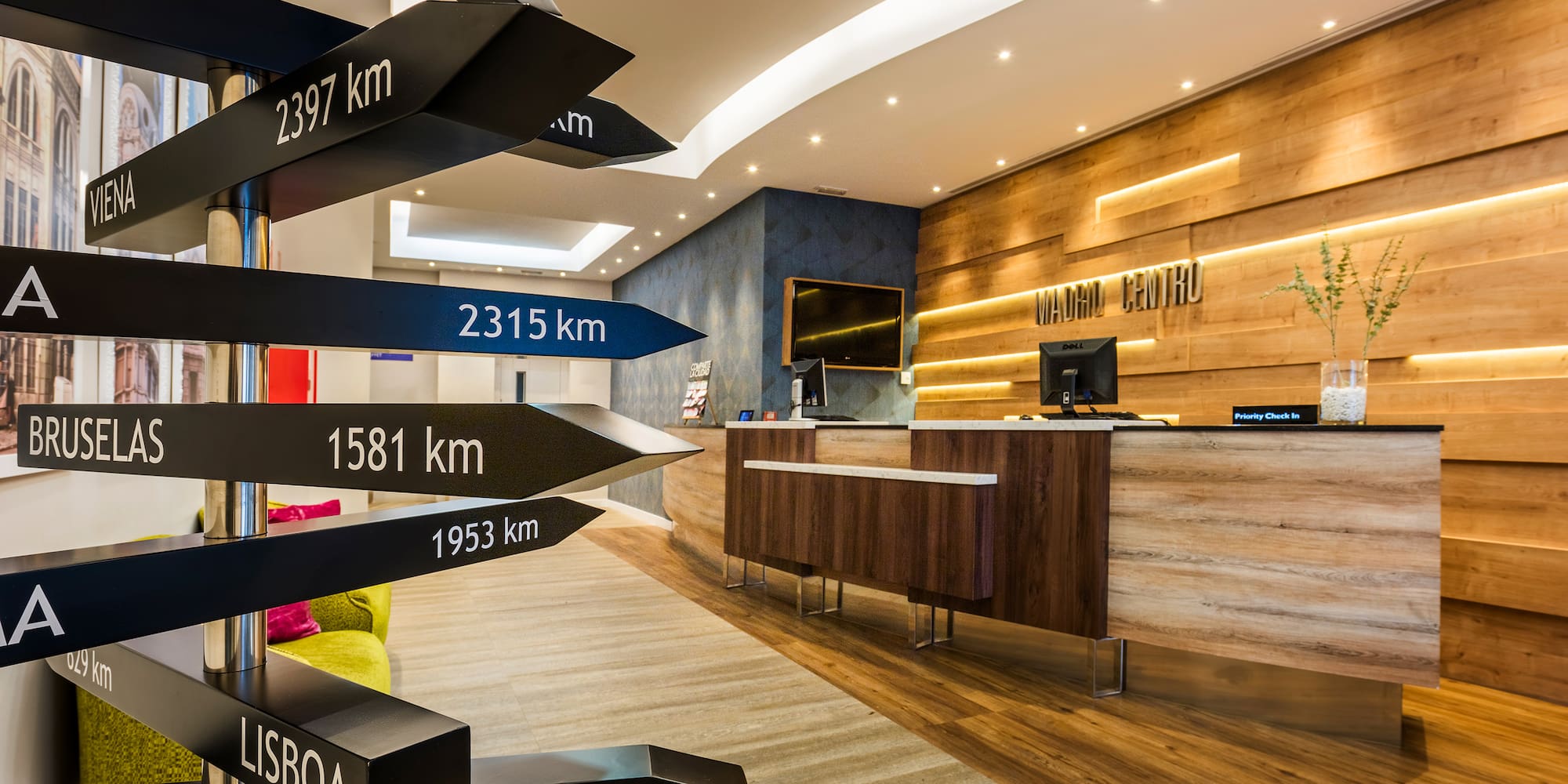 a signposts in a hotel lobby