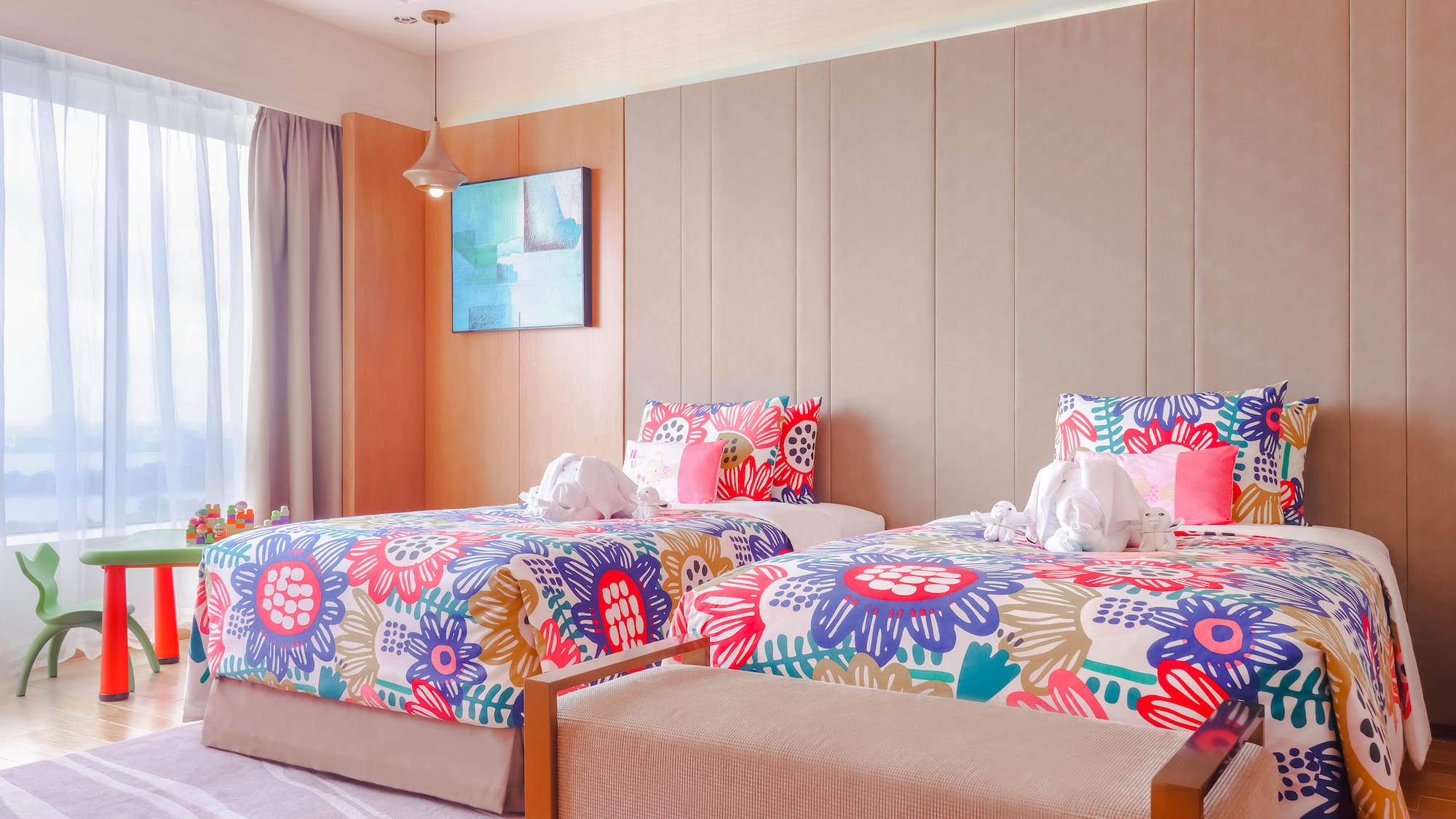 a room with two beds