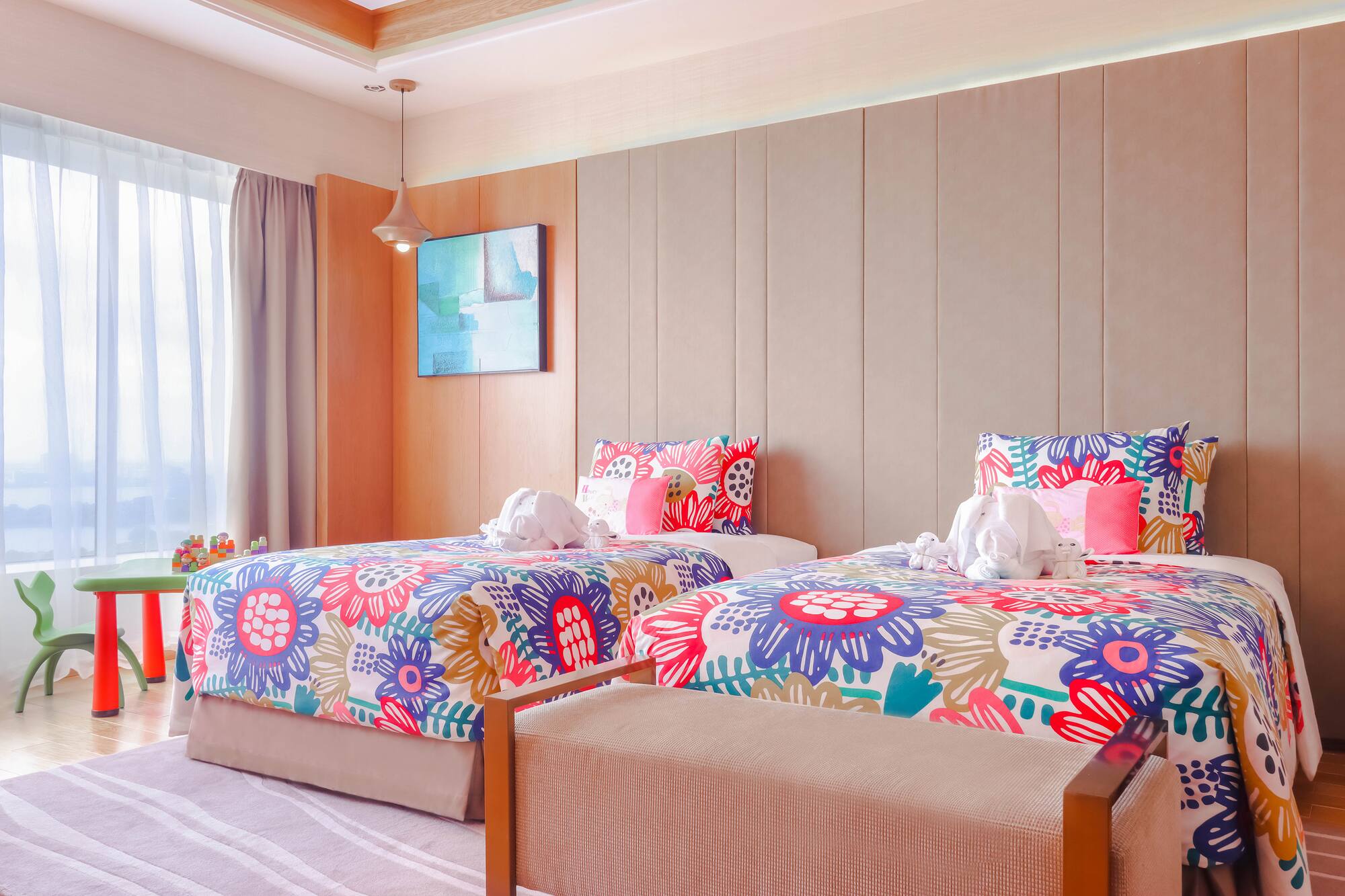 a room with two beds