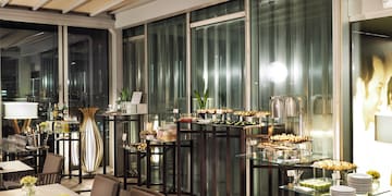 a room with tables and chairs