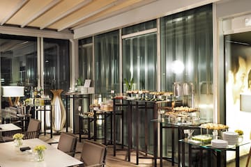 a room with tables and chairs