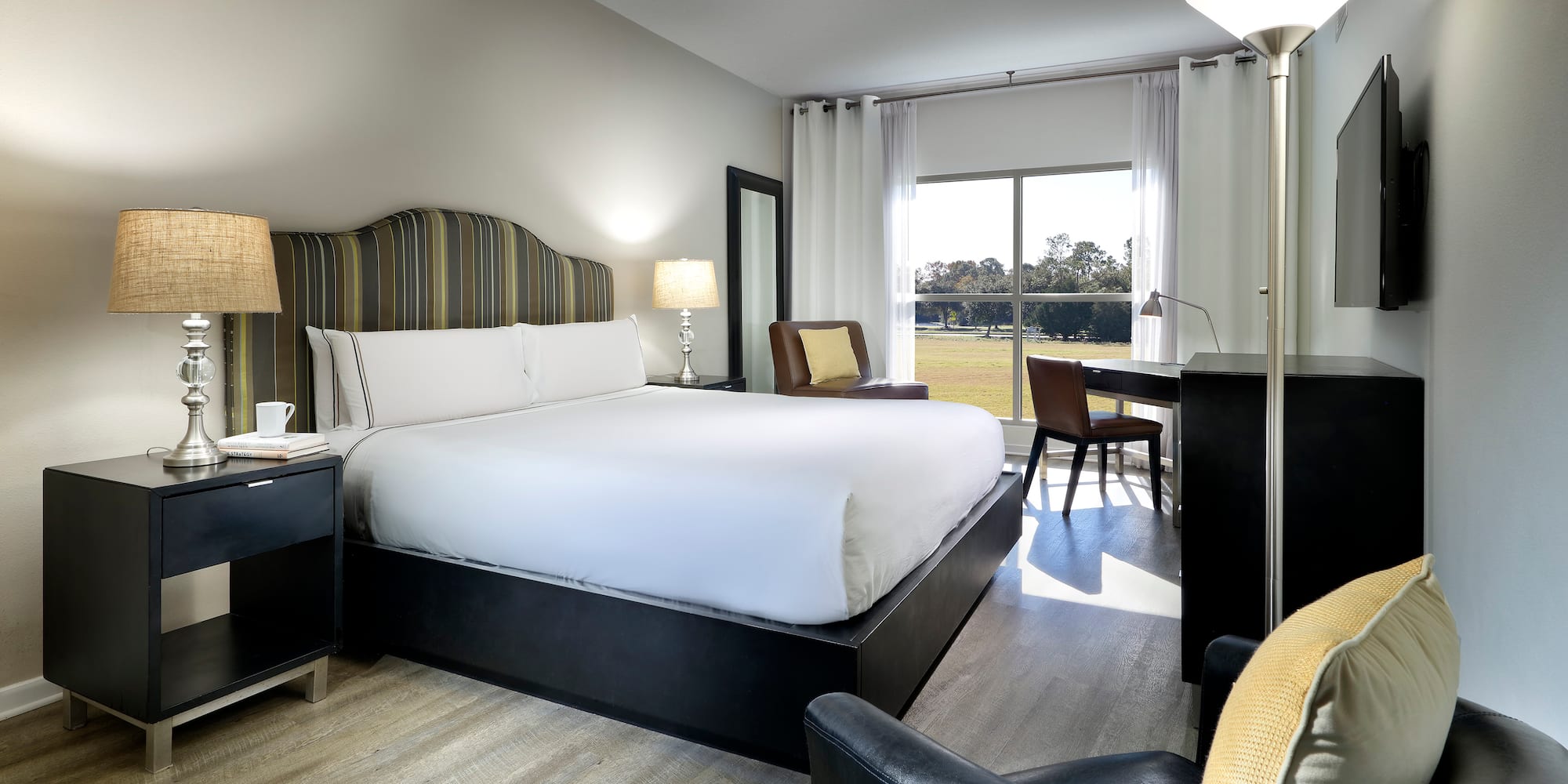 a room with a bed and a table