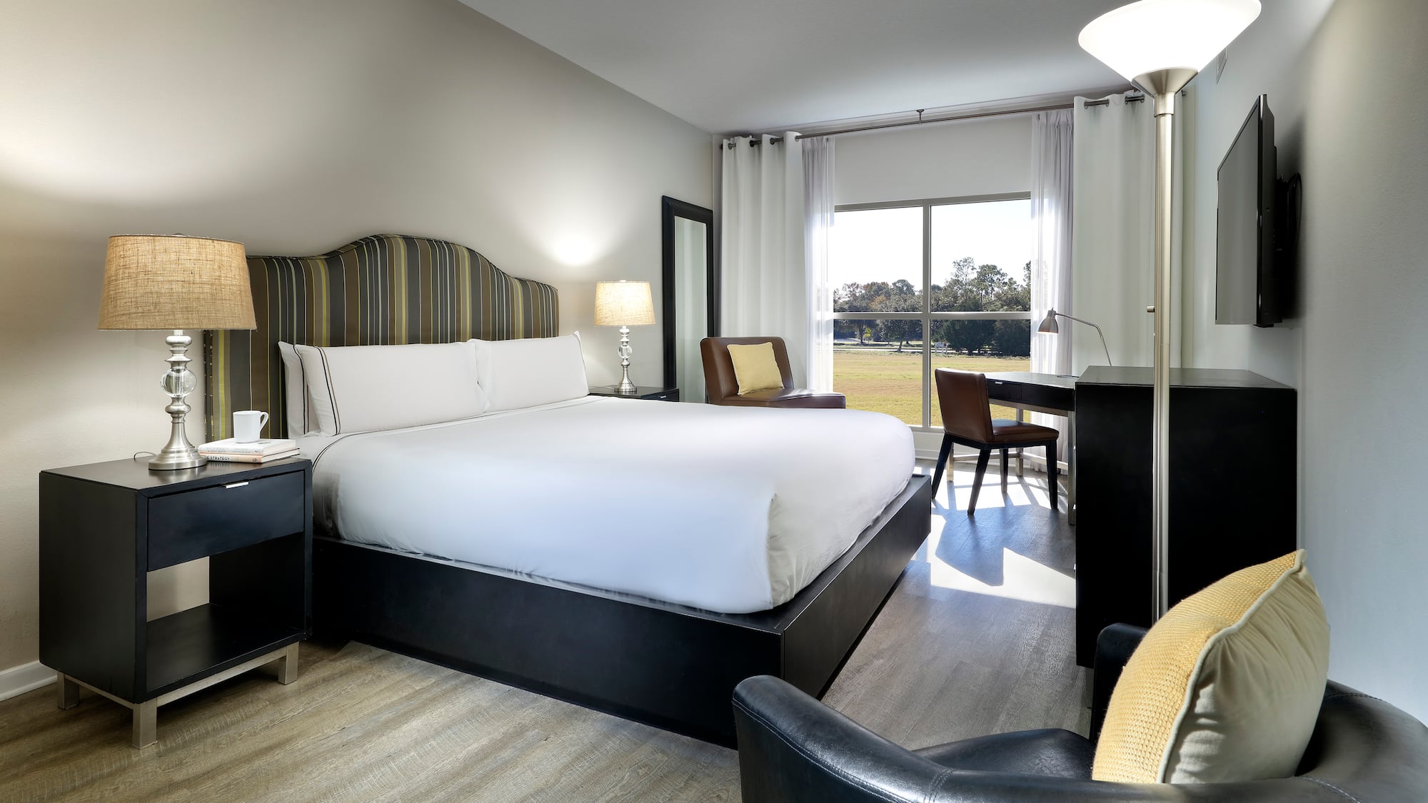 a room with a bed and a table